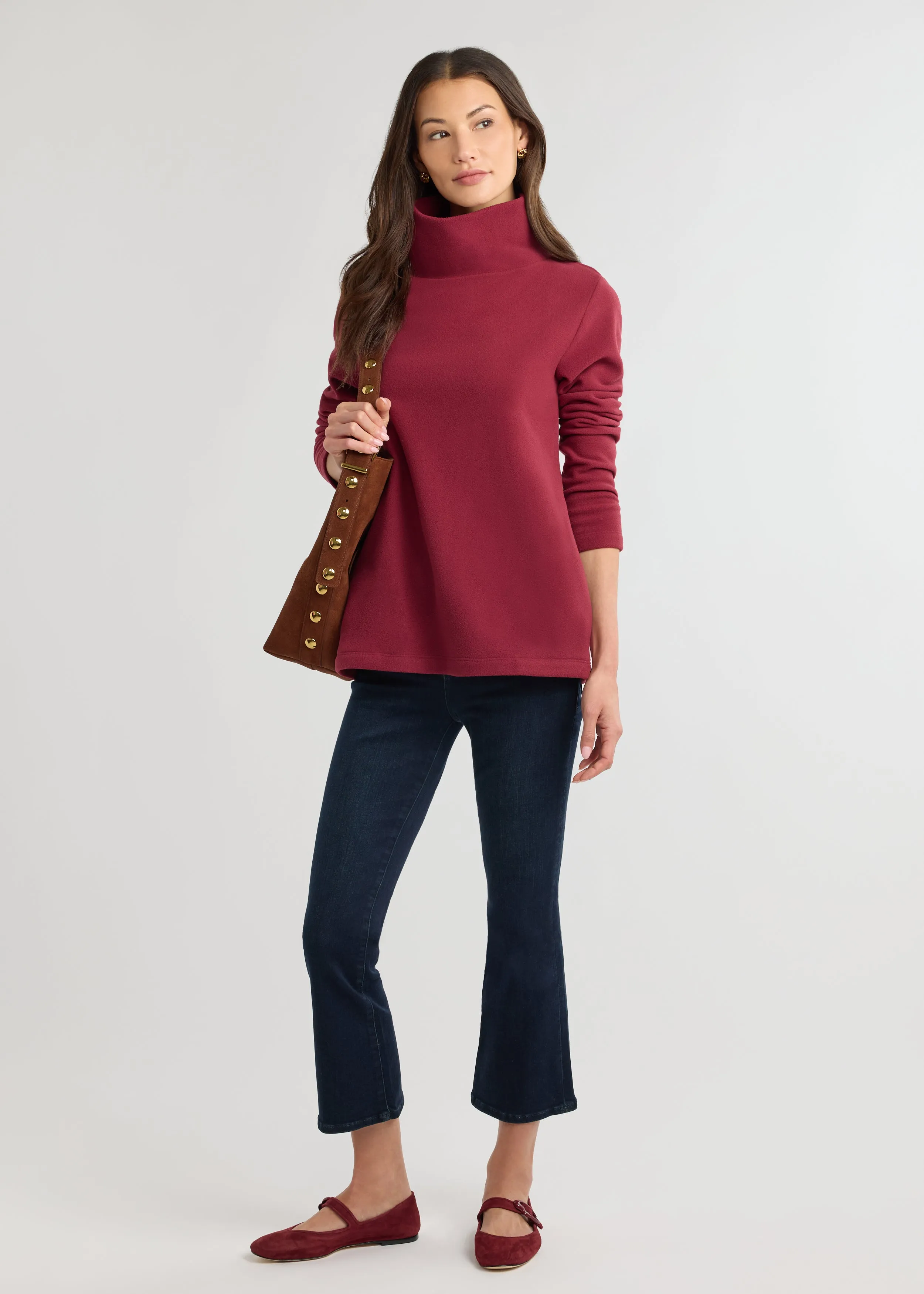 Cobble Hill Turtleneck in Vello Fleece (Burgundy) sold by Dudley Stephens product image thumbnail 2