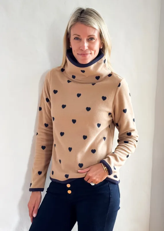 Park Slope with Tipping in Vello Fleece (Camel/Navy Heart Print) sold by Dudley Stephens