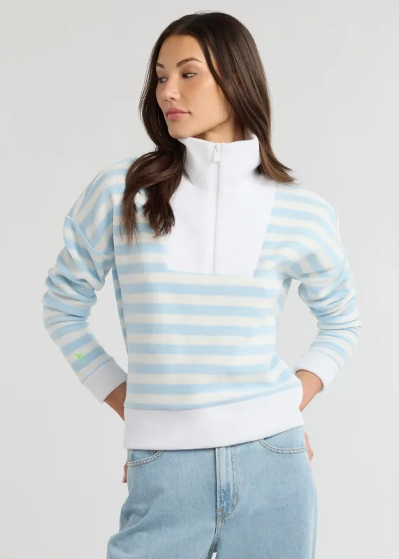 Putnam Pullover in Vello Fleece (Ice Blue/White Stripe) sold by Dudley Stephens