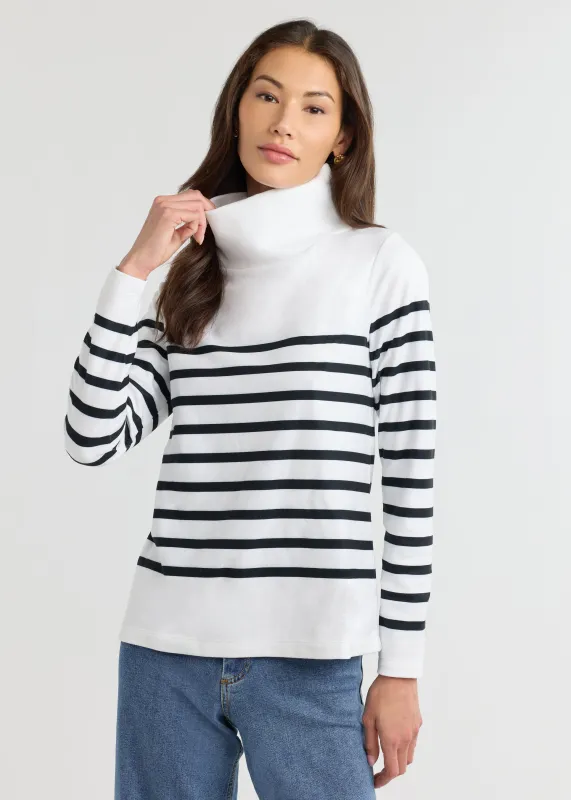 Greenpoint Turtleneck in Terry Fleece (White/Black Placed Stripe) sold by Dudley Stephens