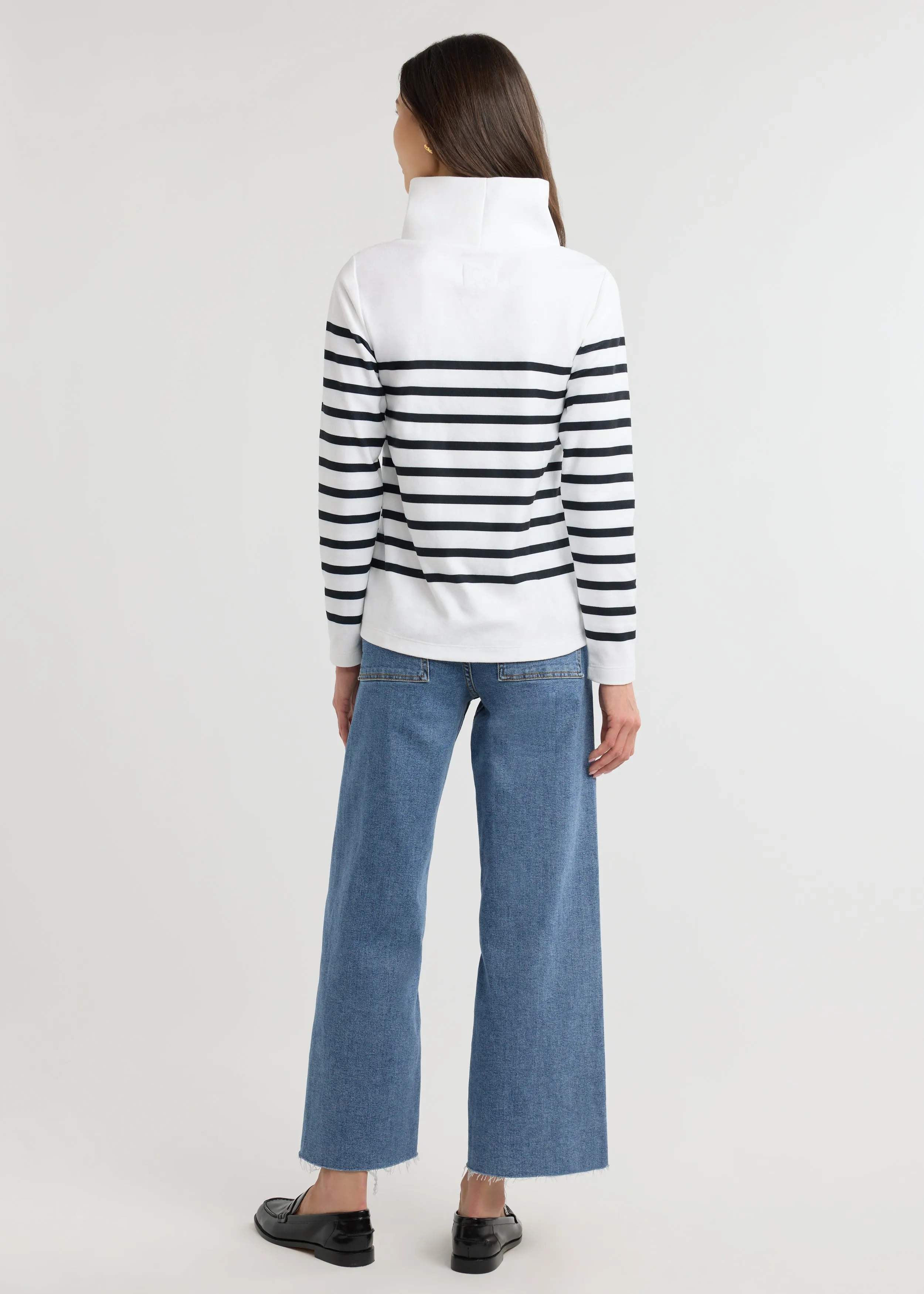 Greenpoint Turtleneck in Terry Fleece (White/Black Placed Stripe) sold by Dudley Stephens product image thumbnail 5