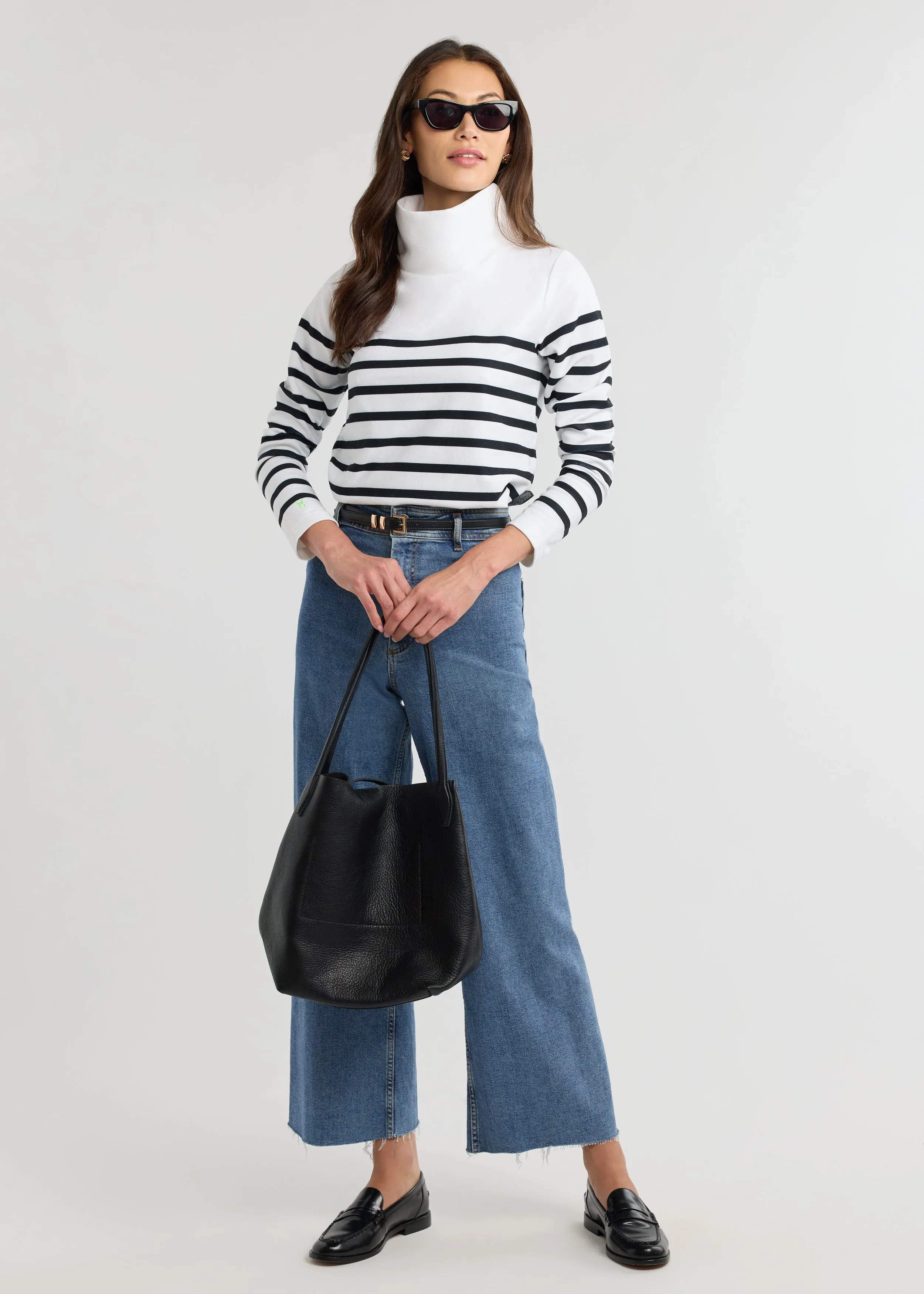 Greenpoint Turtleneck in Terry Fleece (White/Black Placed Stripe) sold by Dudley Stephens product image thumbnail 2