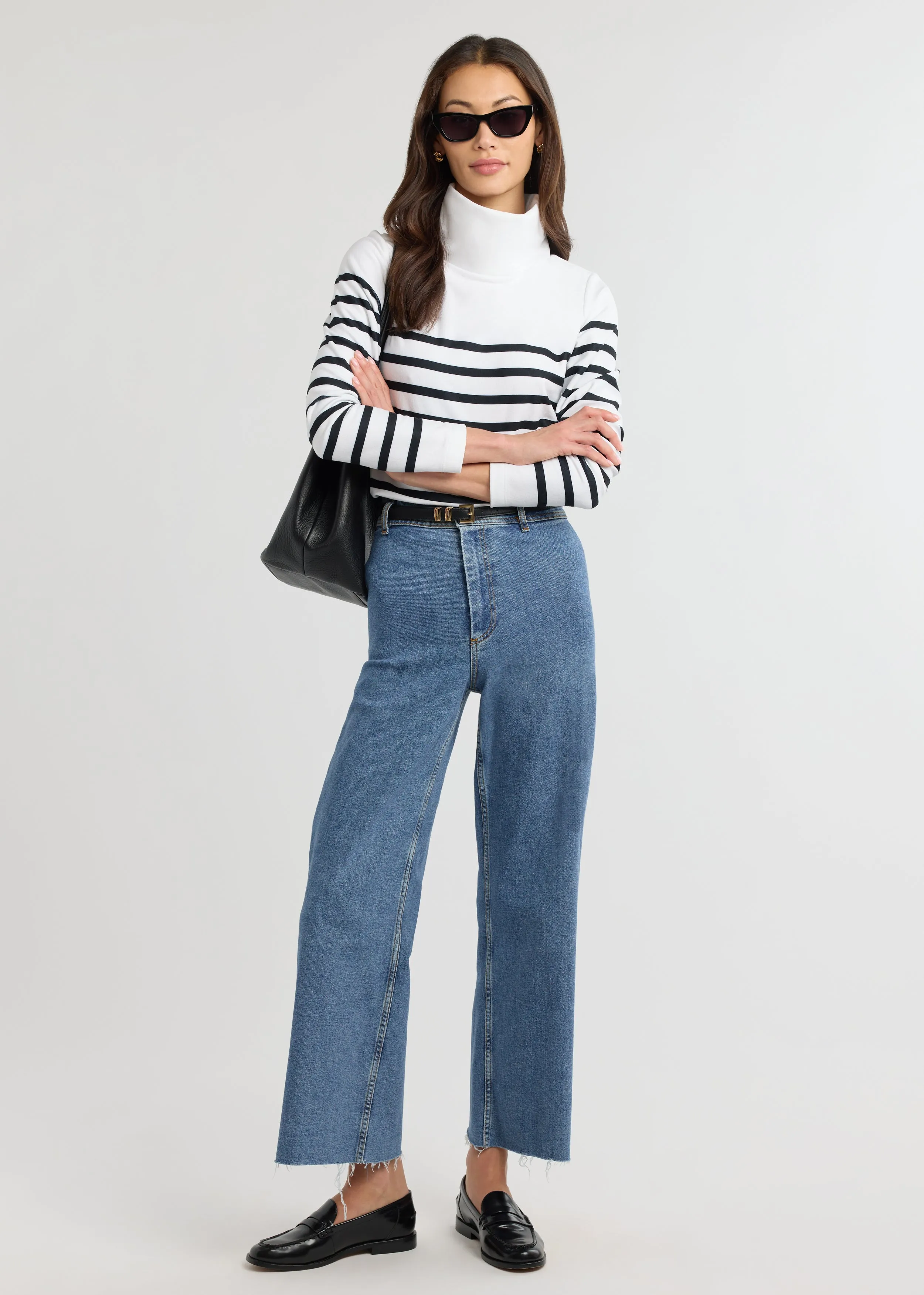 Greenpoint Turtleneck in Terry Fleece (White/Black Placed Stripe) sold by Dudley Stephens product image thumbnail 4