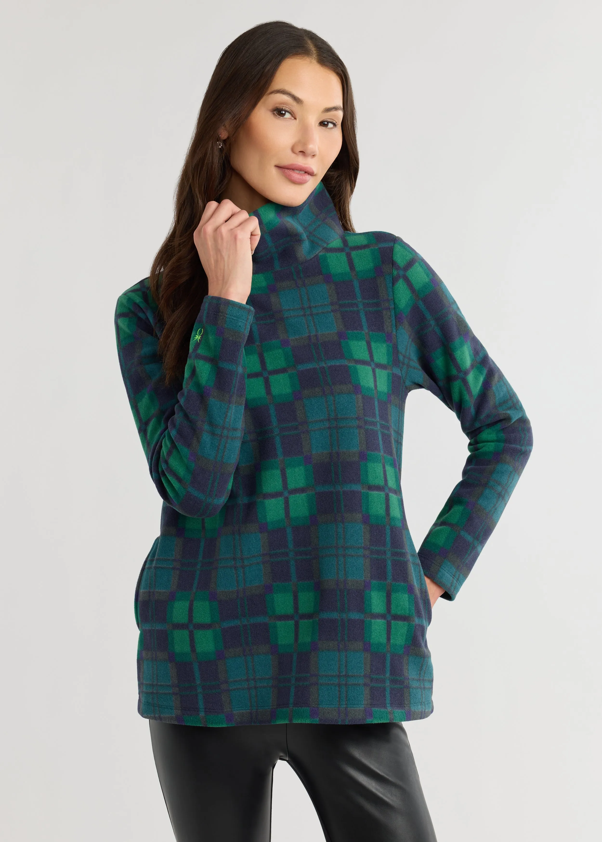 Cobble Hill Turtleneck in Vello Fleece (Winter Tartan) sold by Dudley Stephens