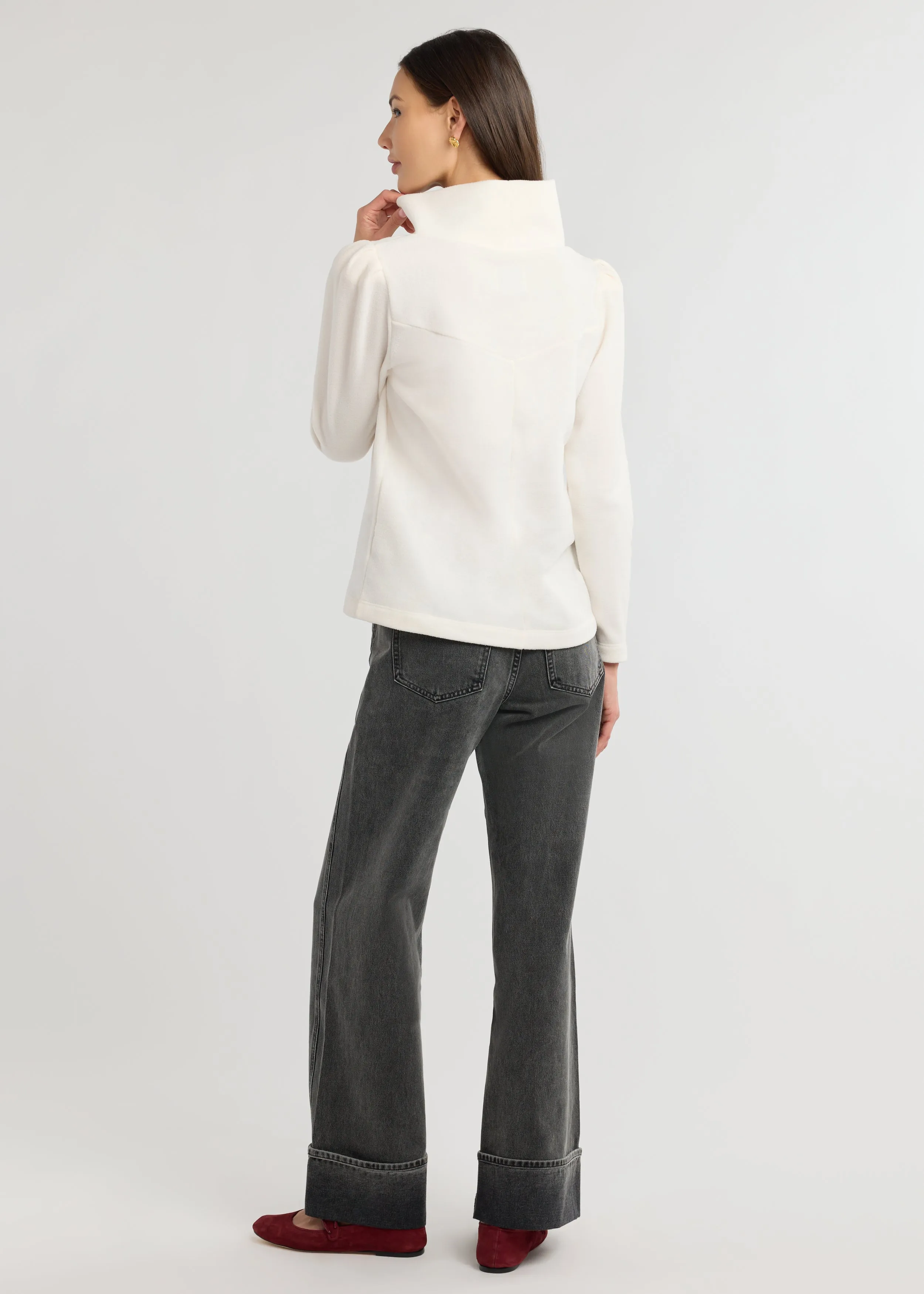 Camilla Puff Sleeve Turtleneck in Vello Fleece (Cream) sold by Dudley Stephens product image thumbnail 4