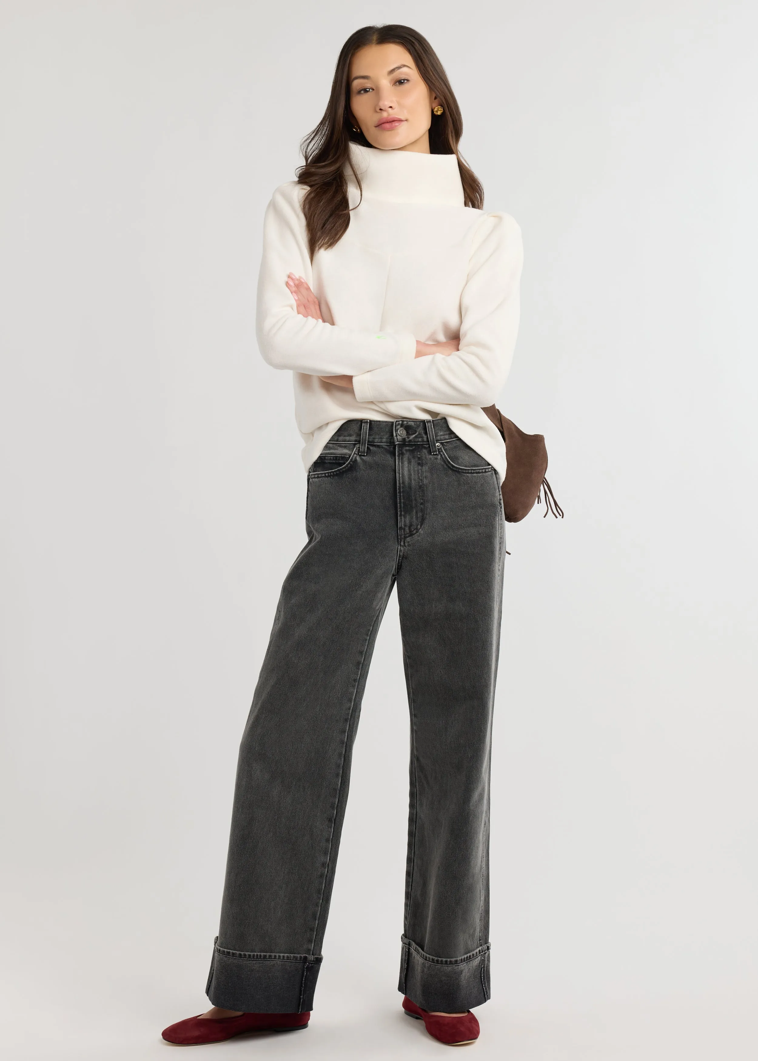 Camilla Puff Sleeve Turtleneck in Vello Fleece (Cream) sold by Dudley Stephens product image thumbnail 3