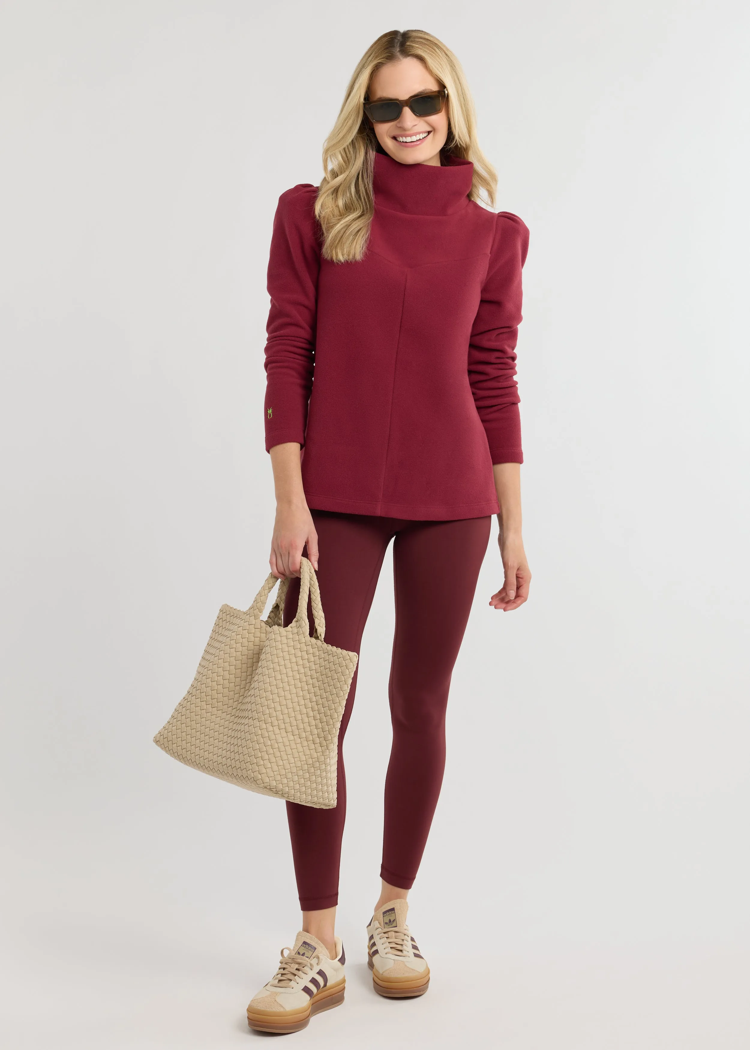 Camilla Puff Sleeve Turtleneck in Vello Fleece (Burgundy) sold by Dudley Stephens product image thumbnail 4