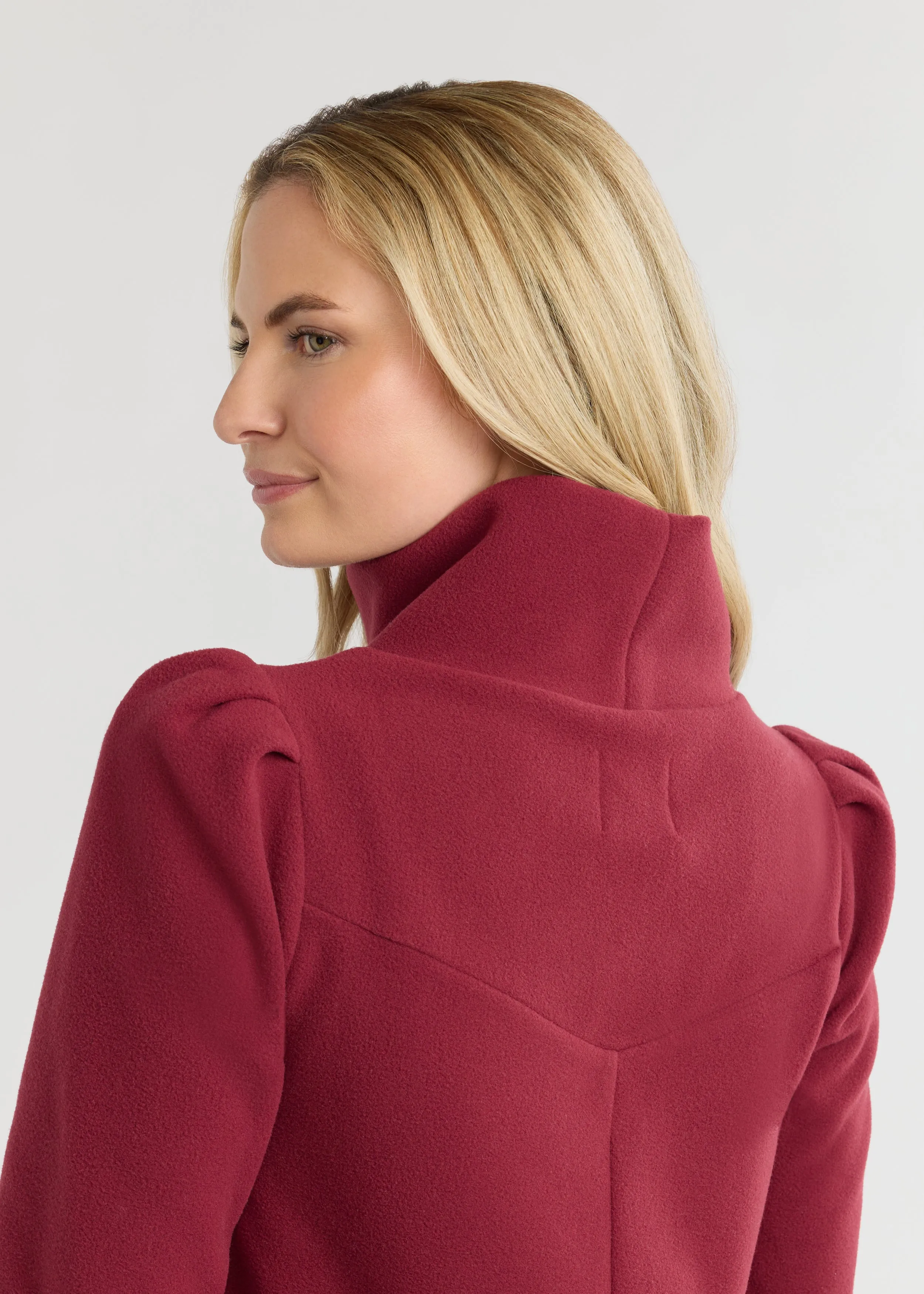 Camilla Puff Sleeve Turtleneck in Vello Fleece (Burgundy) sold by Dudley Stephens product image thumbnail 3
