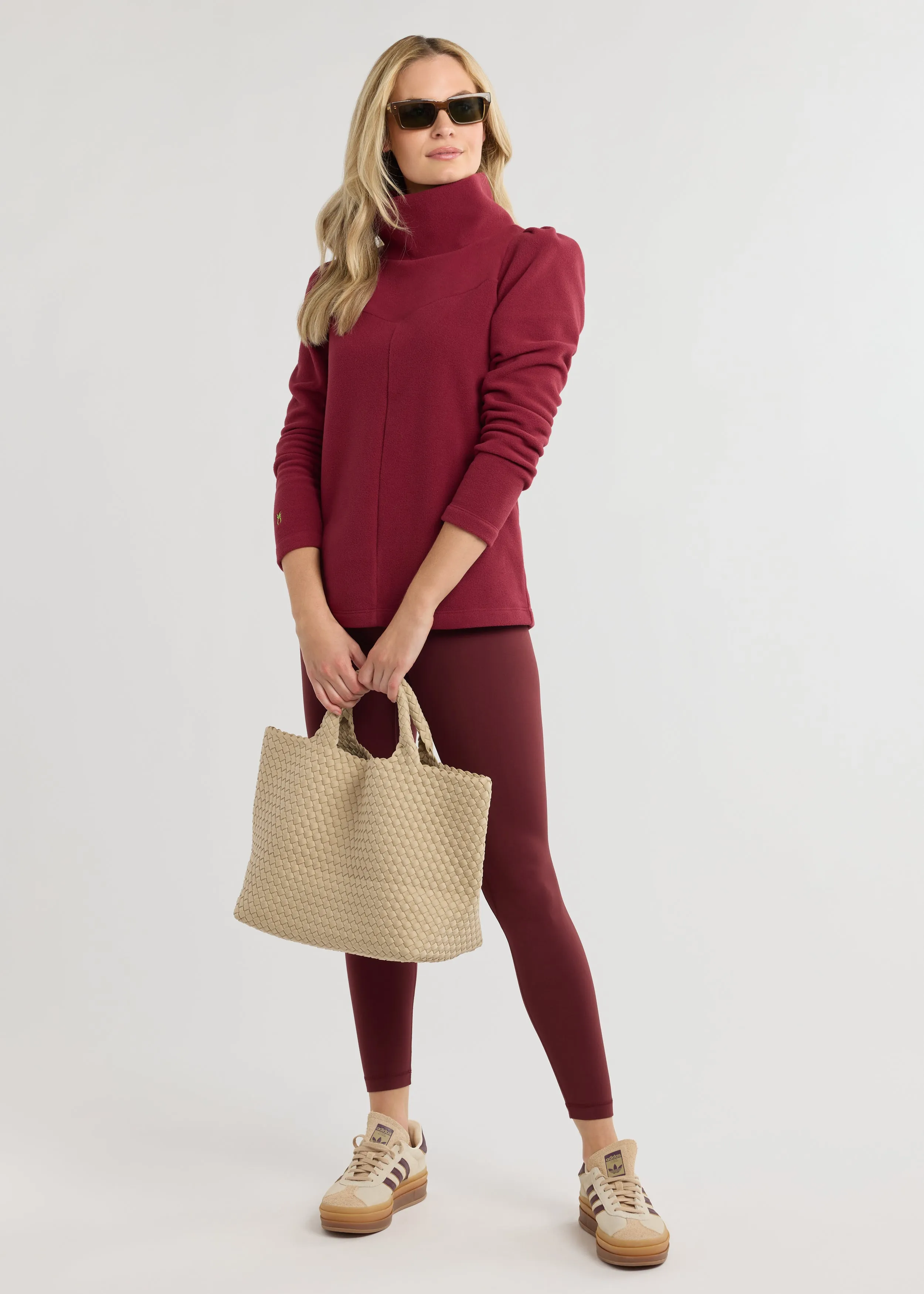 Camilla Puff Sleeve Turtleneck in Vello Fleece (Burgundy) sold by Dudley Stephens product image thumbnail 2