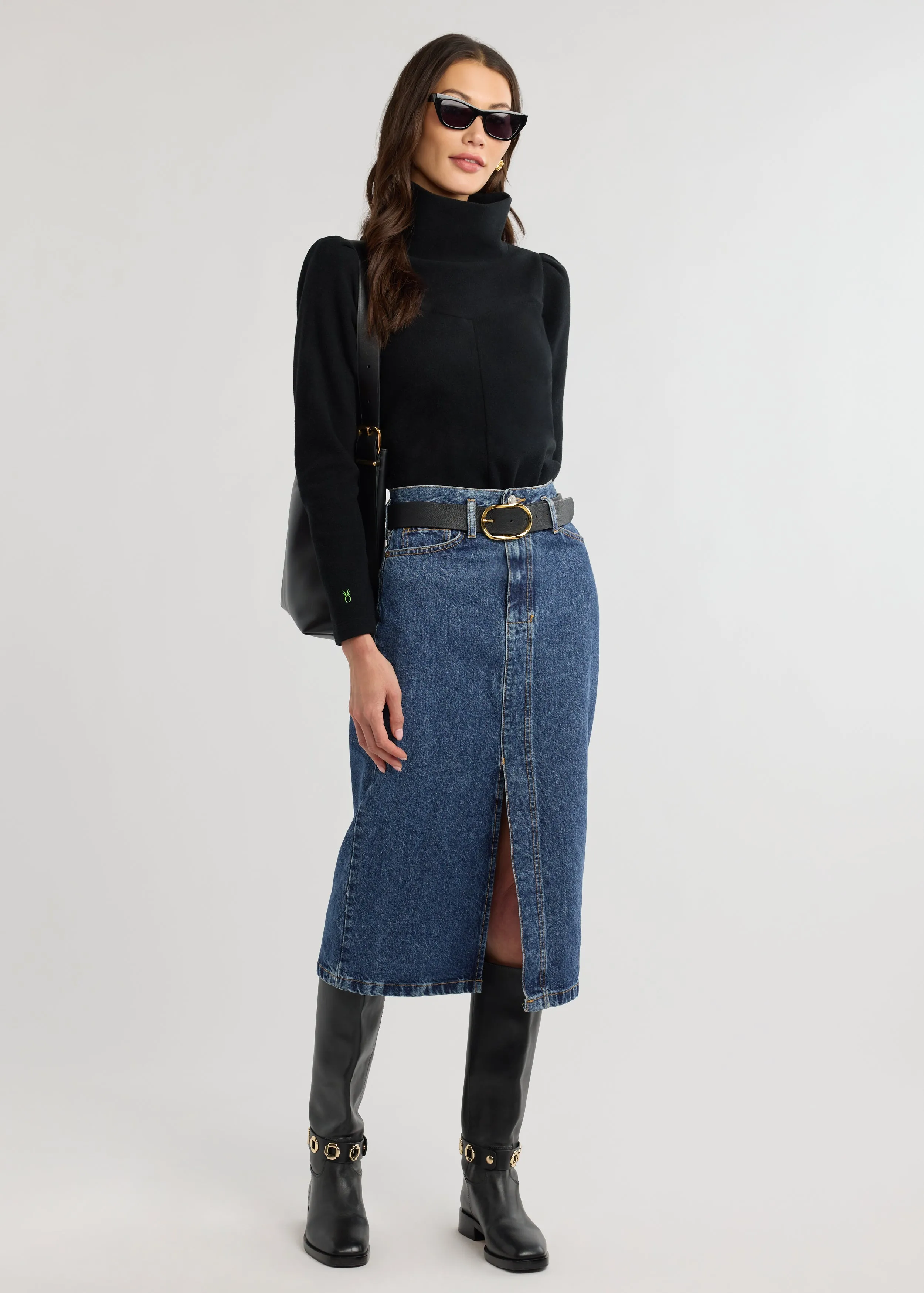 Camilla Puff Sleeve Turtleneck in Vello Fleece (Black) sold by Dudley Stephens product image thumbnail 4