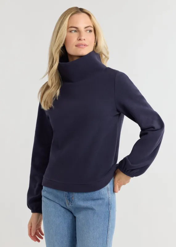 Grace Street Turtleneck in Vello Fleece (Navy) sold by Dudley Stephens