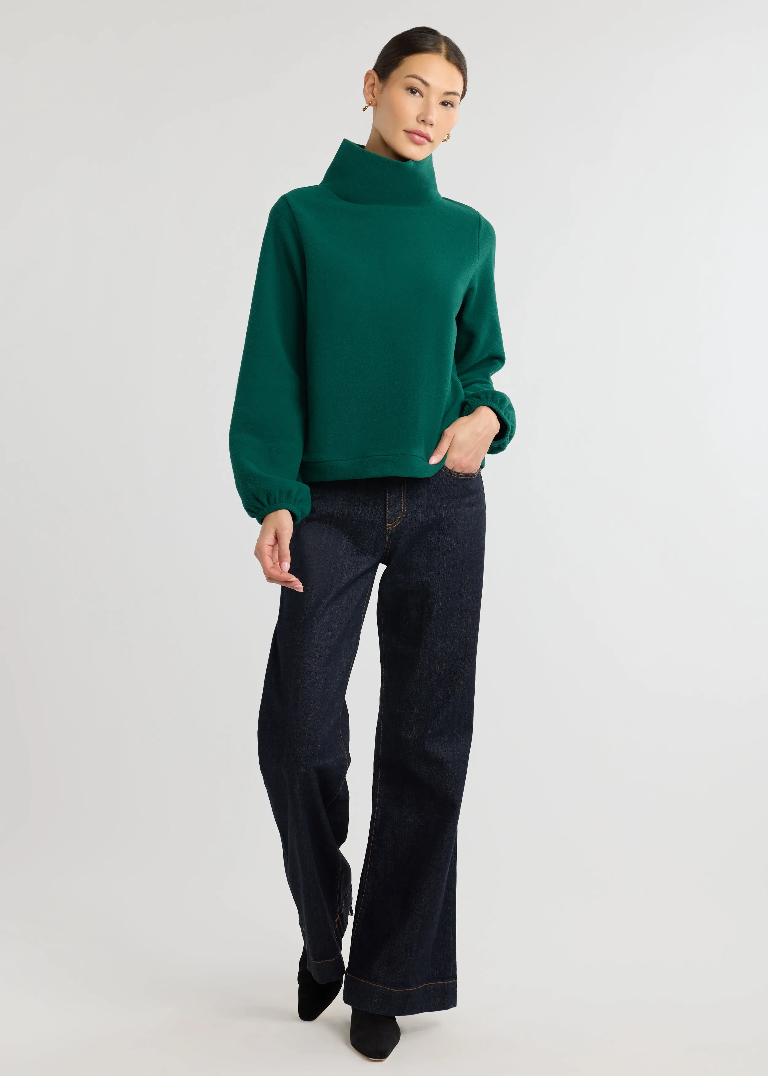 Grace Street Turtleneck in Vello Fleece (Emerald) sold by Dudley Stephens product image thumbnail 4