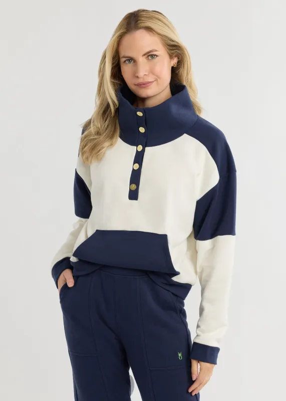 Townhill Pullover in French Terry (Cream/Navy) sold by Dudley Stephens