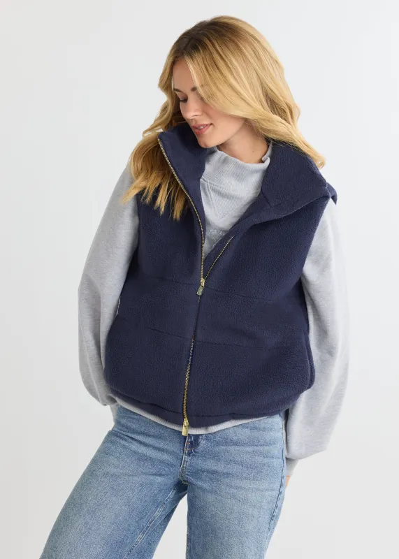 Puffer Vest in Sherpa Fleece (Navy) sold by Dudley Stephens