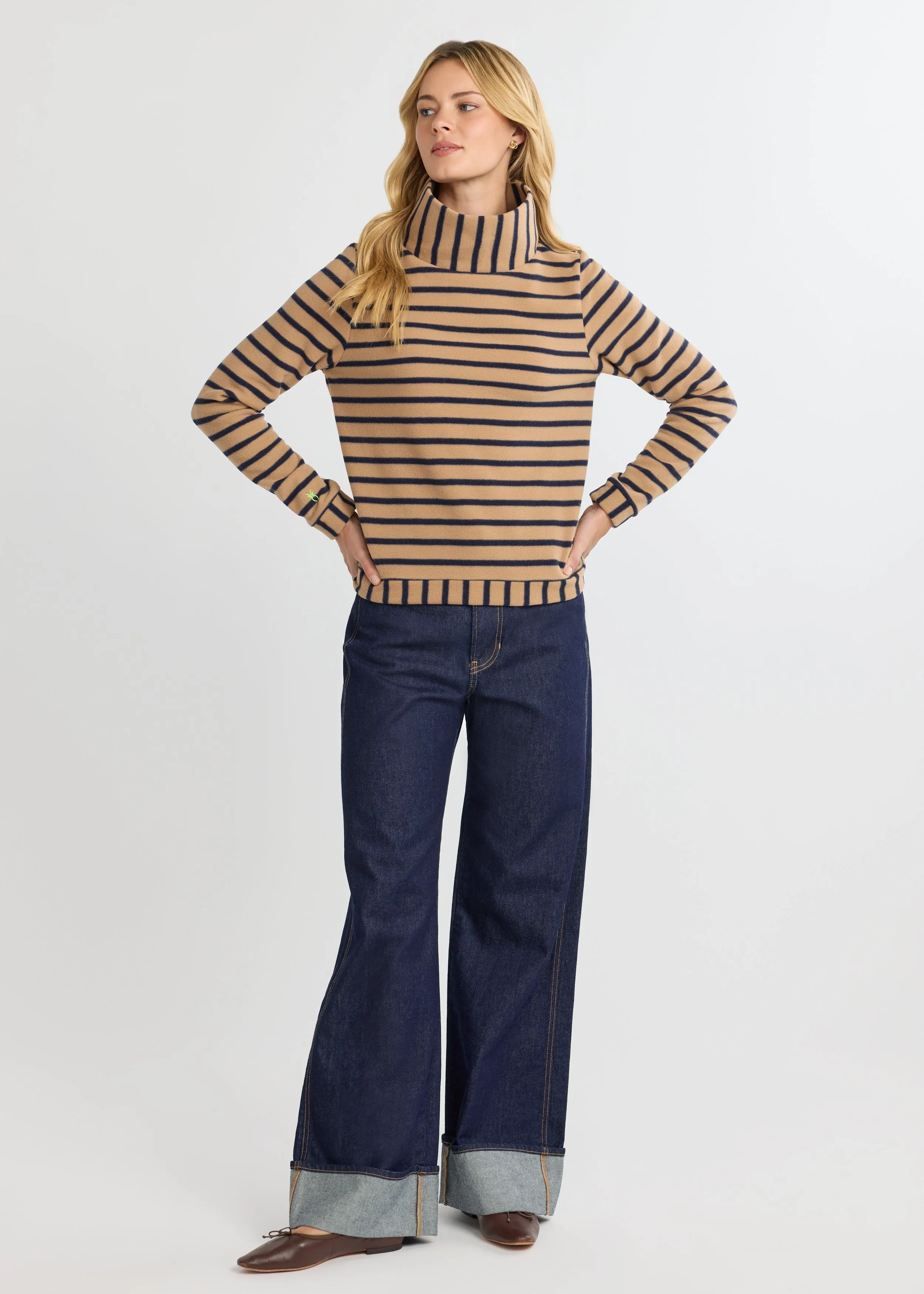 Park Slope Turtleneck in Vello Fleece (Camel/Navy Mariner Stripe) sold by Dudley Stephens product image thumbnail 2