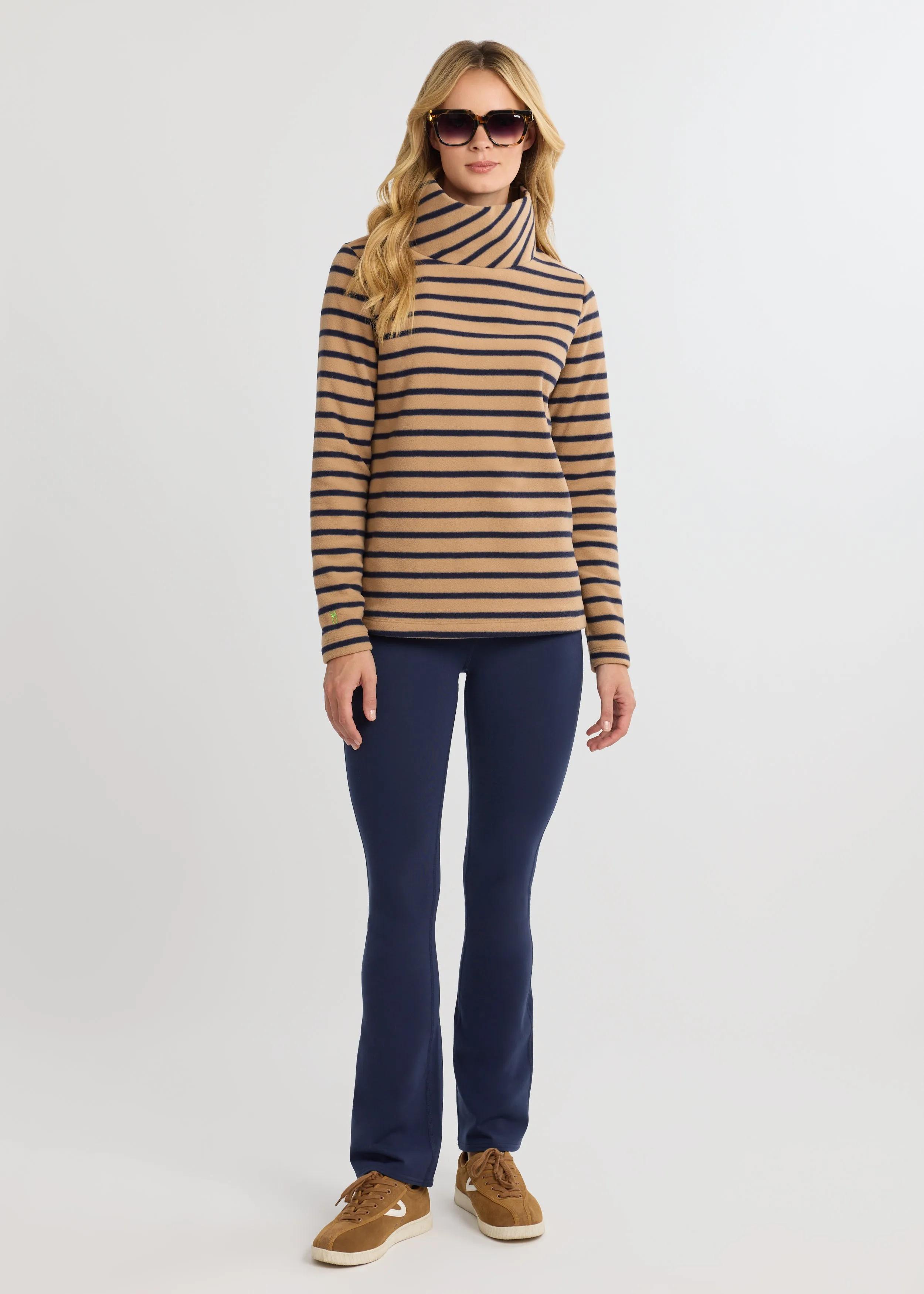 Greenpoint Turtleneck in Vello Fleece (Camel/Navy Mariner Stripe) sold by Dudley Stephens product image thumbnail 3