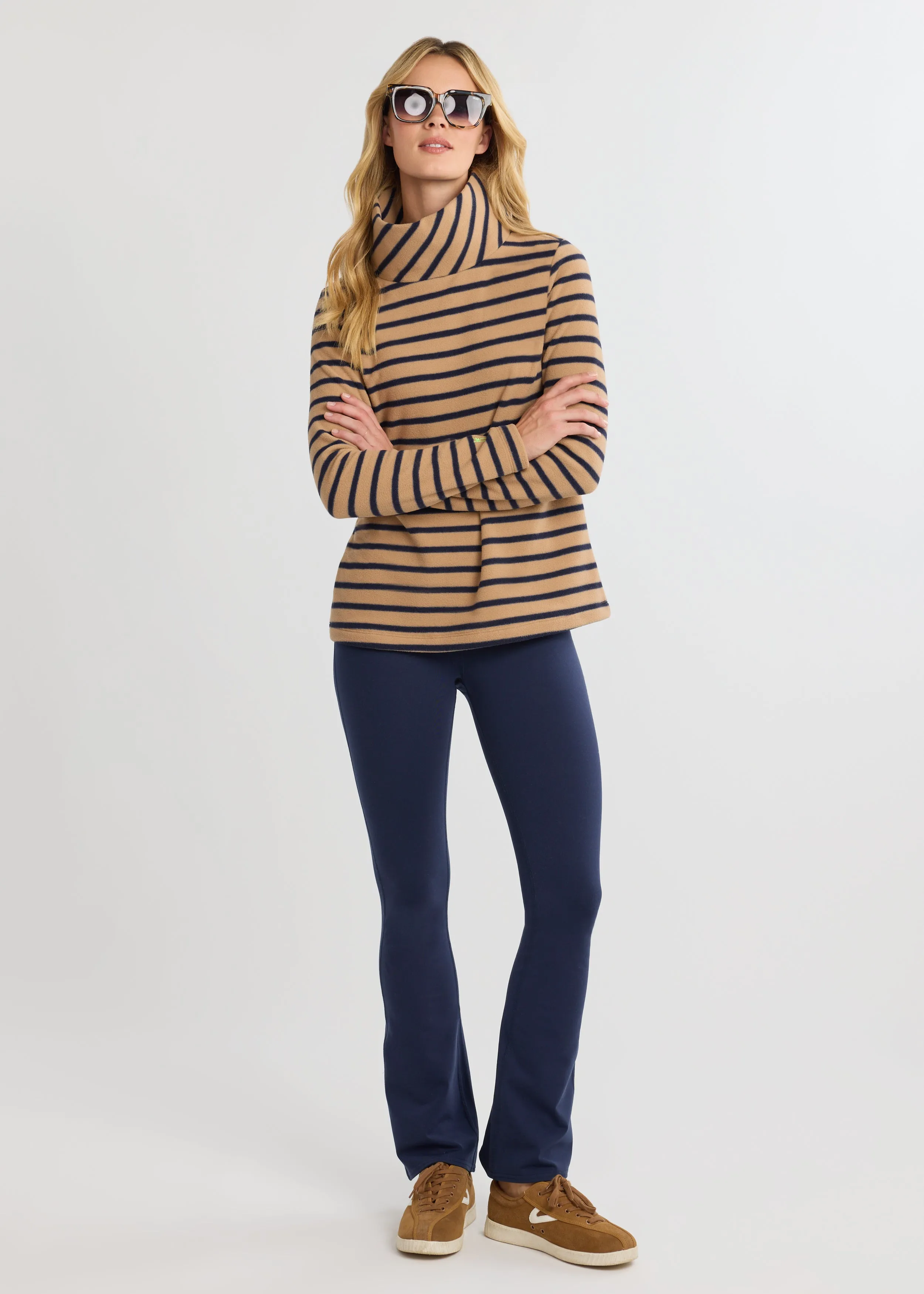 Greenpoint Turtleneck in Vello Fleece (Camel/Navy Mariner Stripe) sold by Dudley Stephens product image thumbnail 2