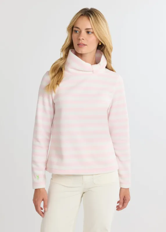 Juliet Turtleneck in Vello Fleece (Pink/White Stripe) sold by Dudley Stephens