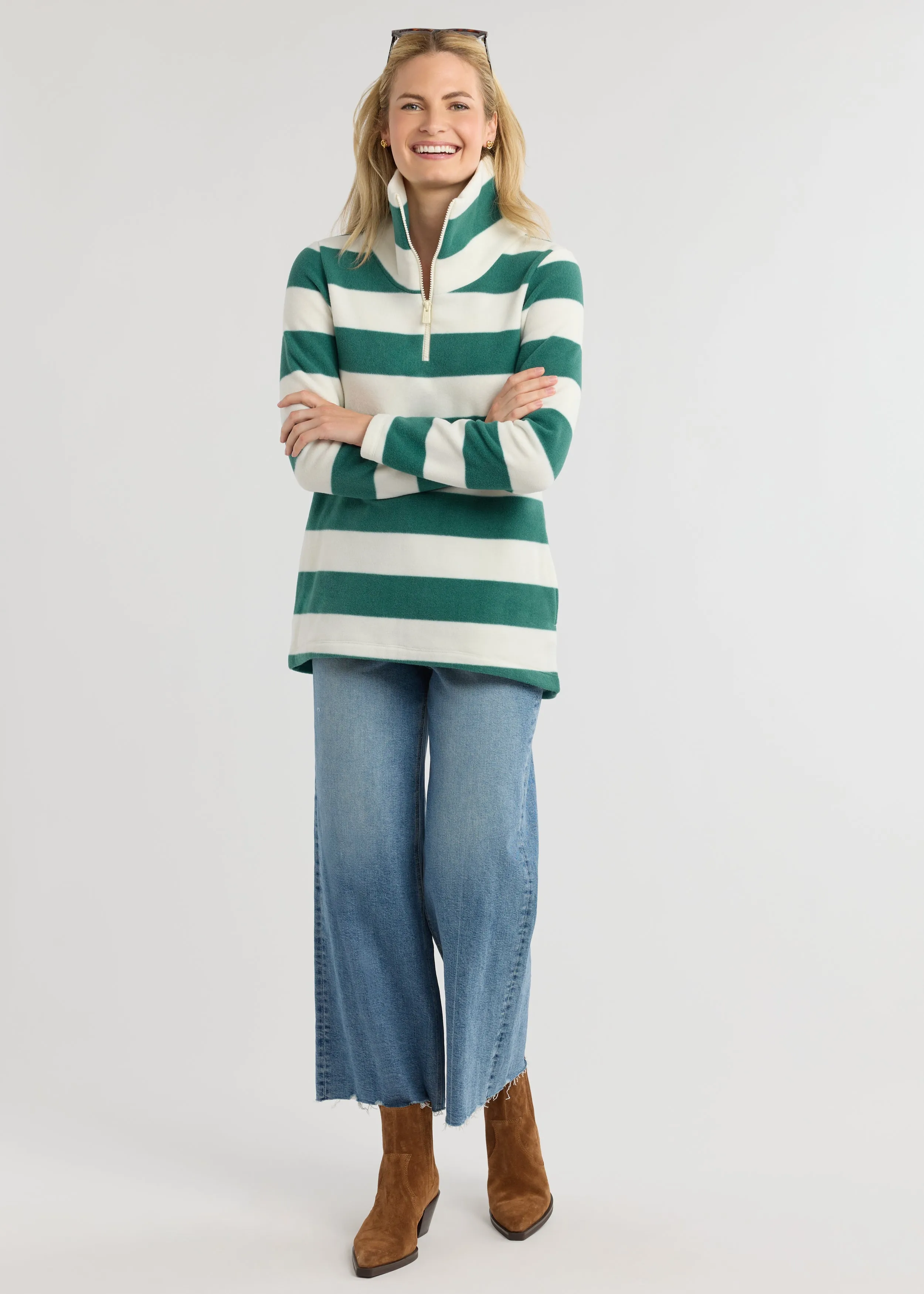 Prospect Pullover in Vello Fleece (Woodland Green/Cream Wide Stripe) sold by Dudley Stephens product image thumbnail 3