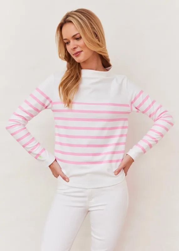 Brighton Boatneck in Terry Fleece (White/Prism Pink Placed Stripe) made by Dudley Stephens