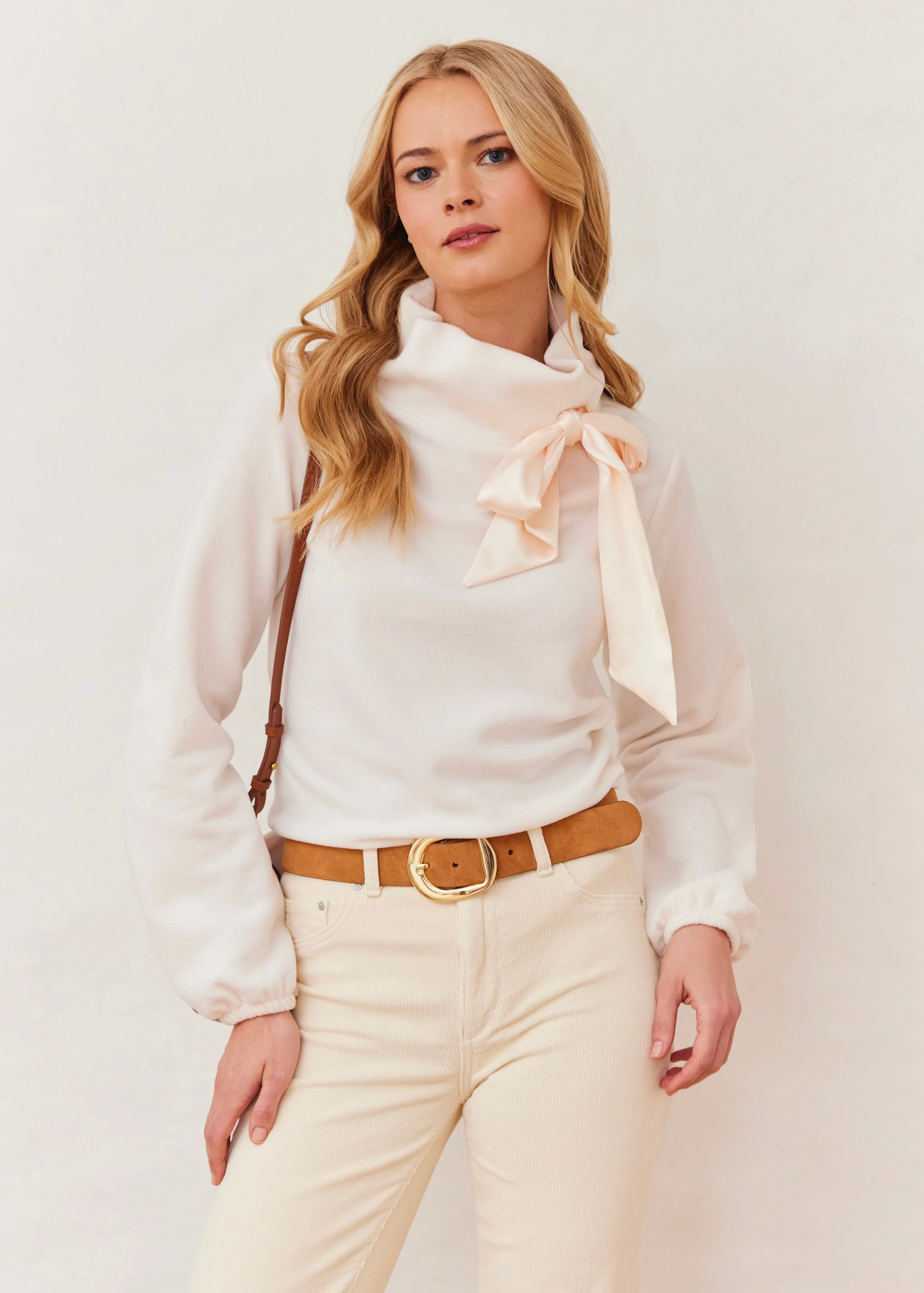Peggy Bow Top in Vello Fleece (Cream) sold by Dudley Stephens