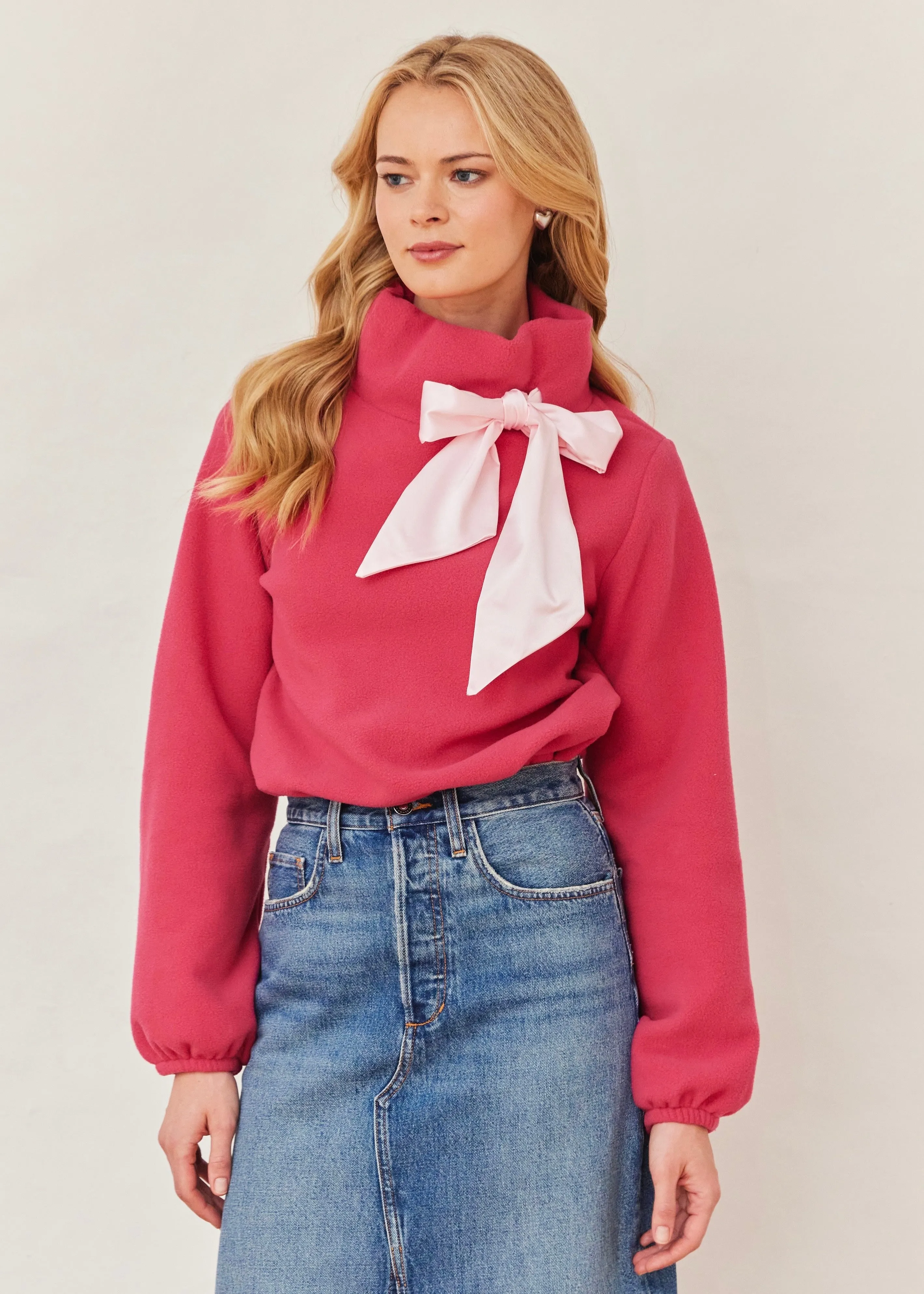 Peggy Bow Top in Vello Fleece (Berry) sold by Dudley Stephens