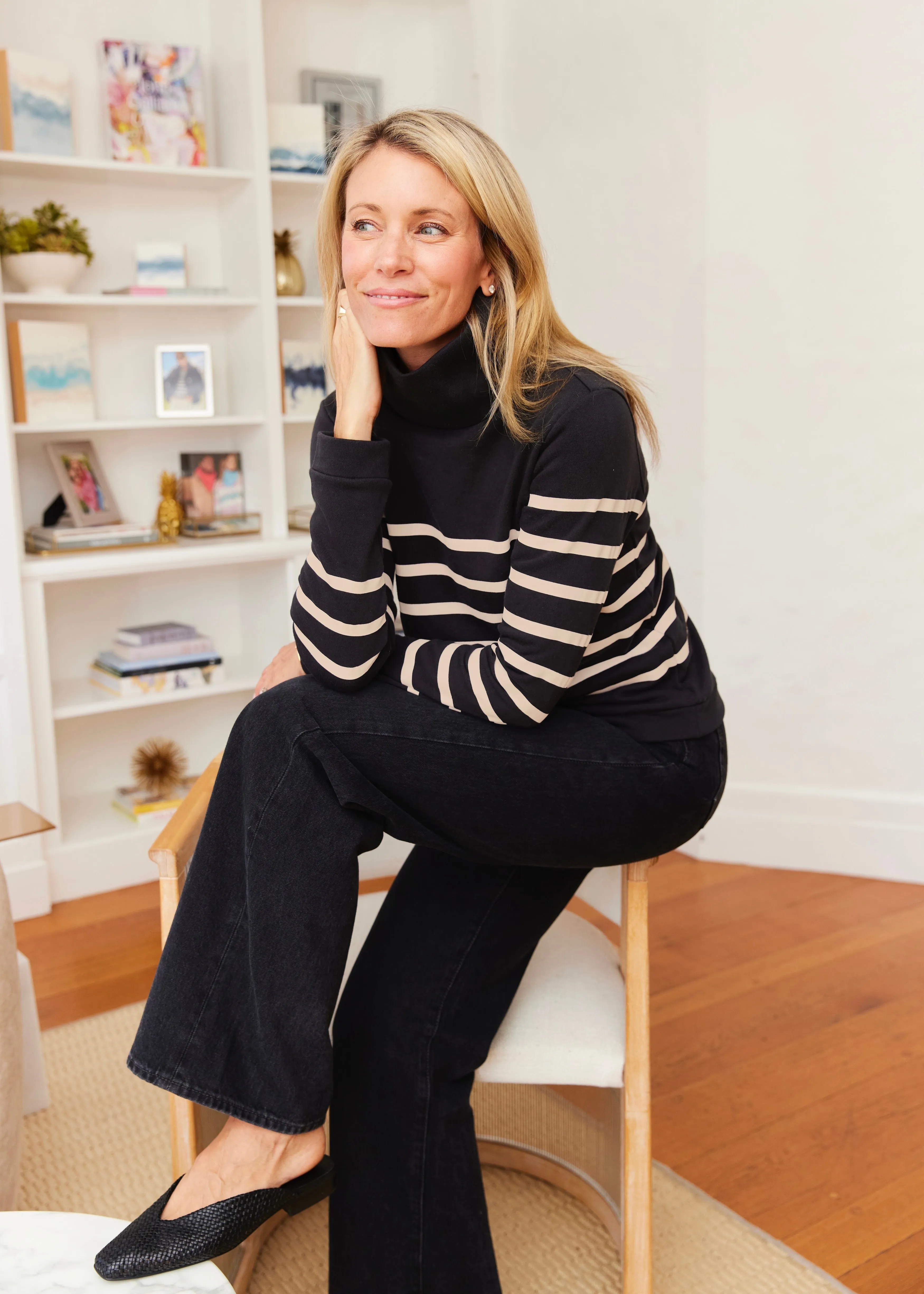 Park Slope Turtleneck in French Terry (Black/Camel Placed Stripe) sold by Dudley Stephens product image thumbnail 2