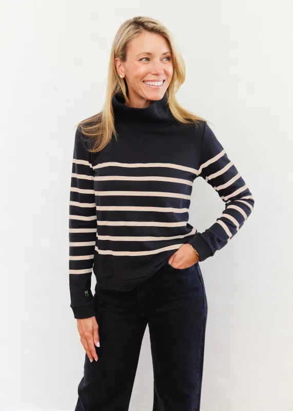 Park Slope Turtleneck in French Terry (Black/Camel Placed Stripe) made by Dudley Stephens