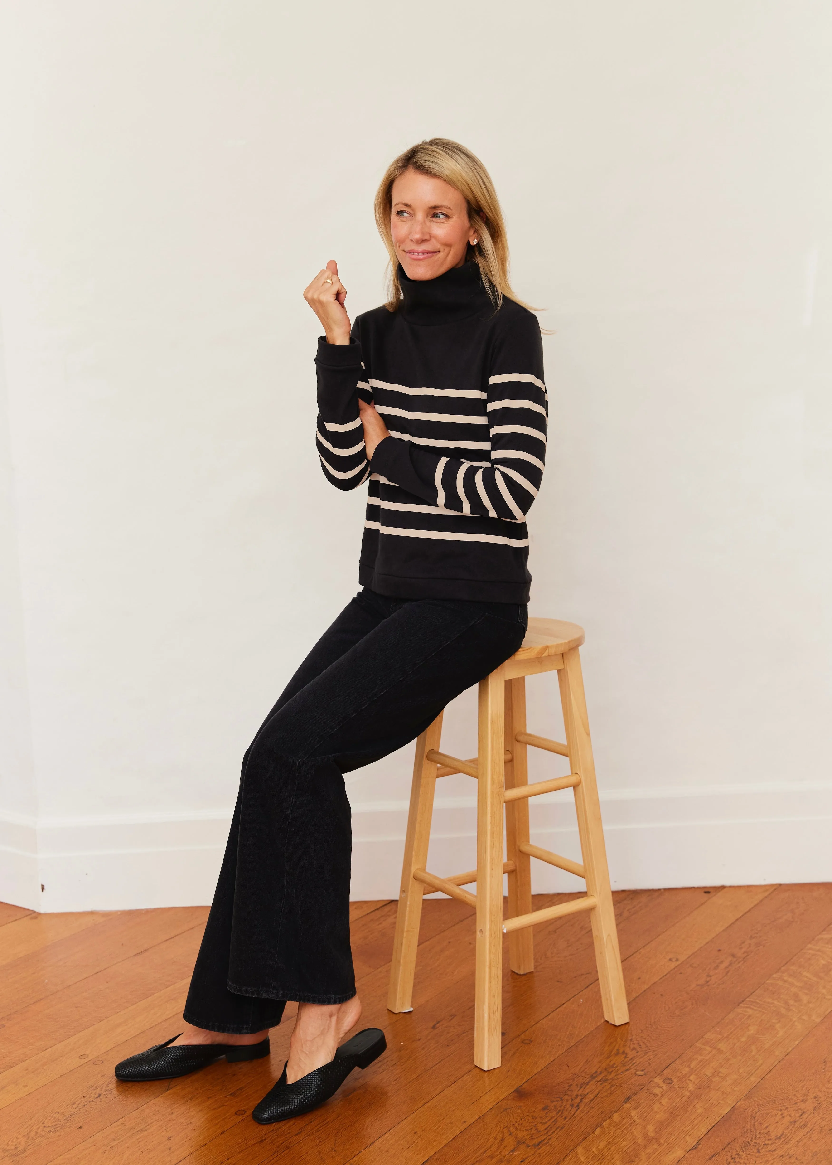 Park Slope Turtleneck in French Terry (Black/Camel Placed Stripe) sold by Dudley Stephens product image thumbnail 4