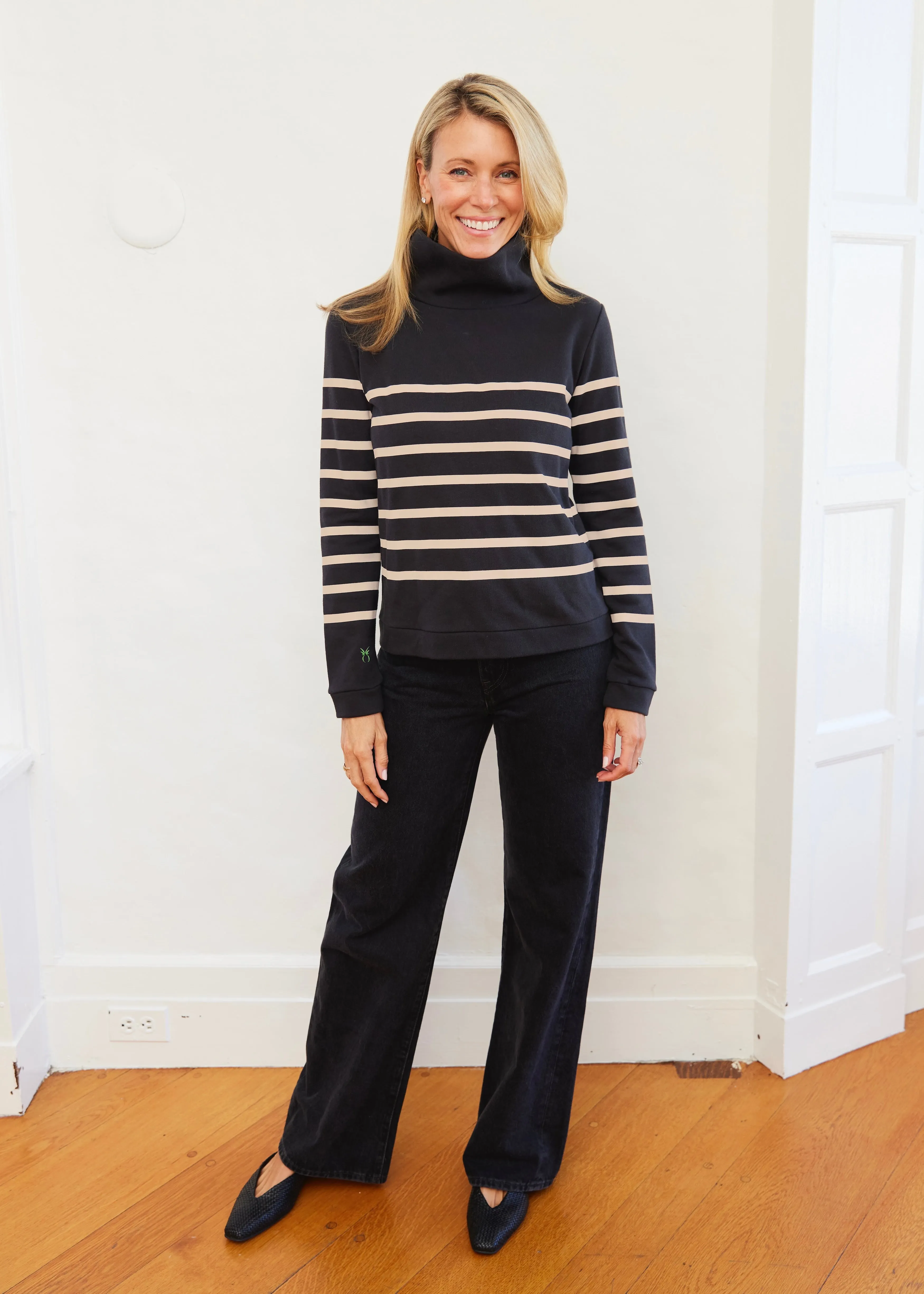 Park Slope Turtleneck in French Terry (Black/Camel Placed Stripe) sold by Dudley Stephens product image thumbnail 3