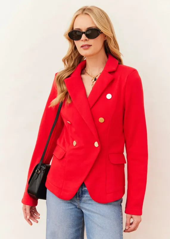 Uptown Blazer in French Terry (Cherry Red) made by Dudley Stephens