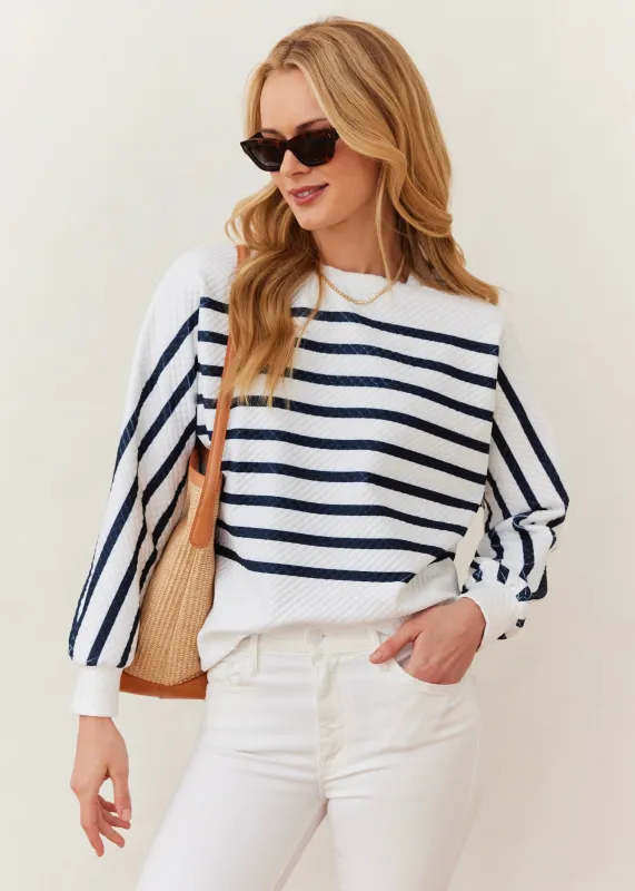 P'Town Pullover in Waffle (White/Navy Placed Stripe) made by Dudley Stephens