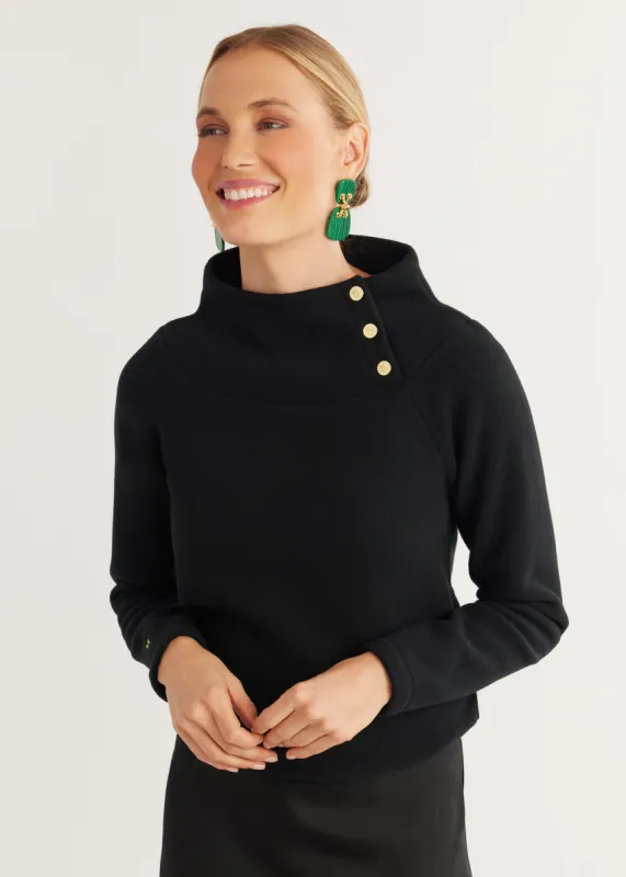 Marielle Mock Neck in Vello Fleece (Black) sold by Dudley Stephens