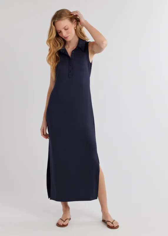 Savannah Maxi Dress in Luxe Stretch (Navy) sold by Dudley Stephens