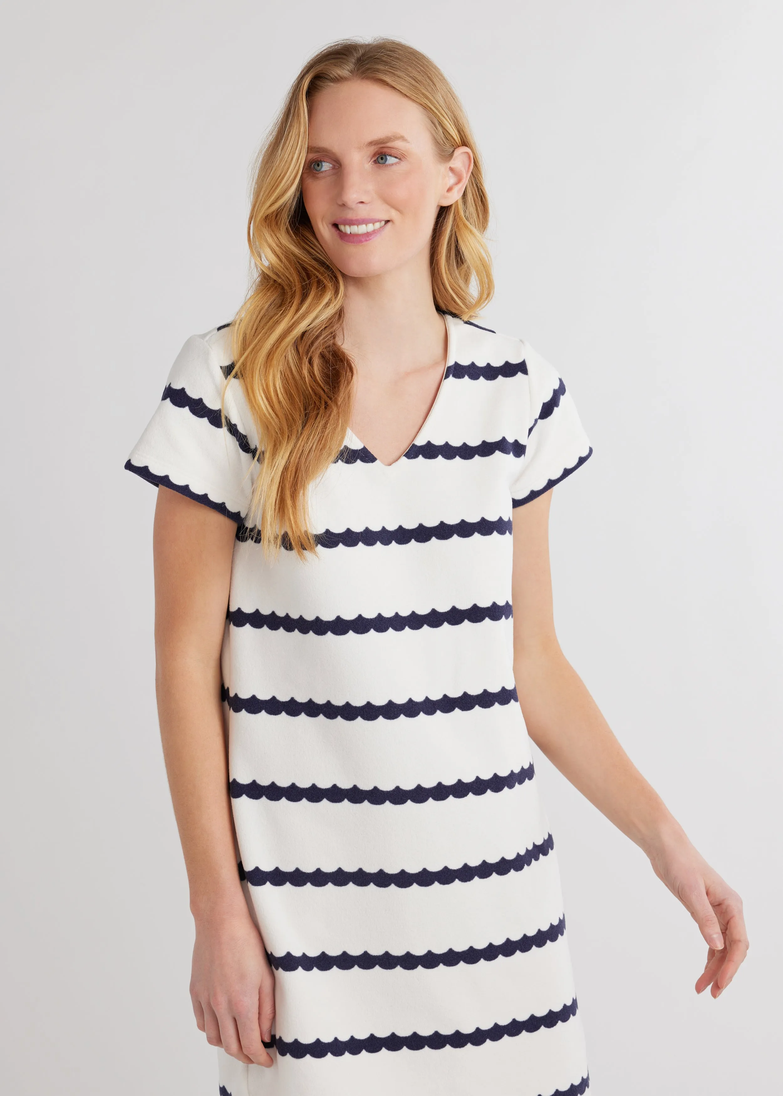 Seabreeze Dress in Terry Fleece (Navy Scallop Stripe) sold by Dudley Stephens product image thumbnail 2