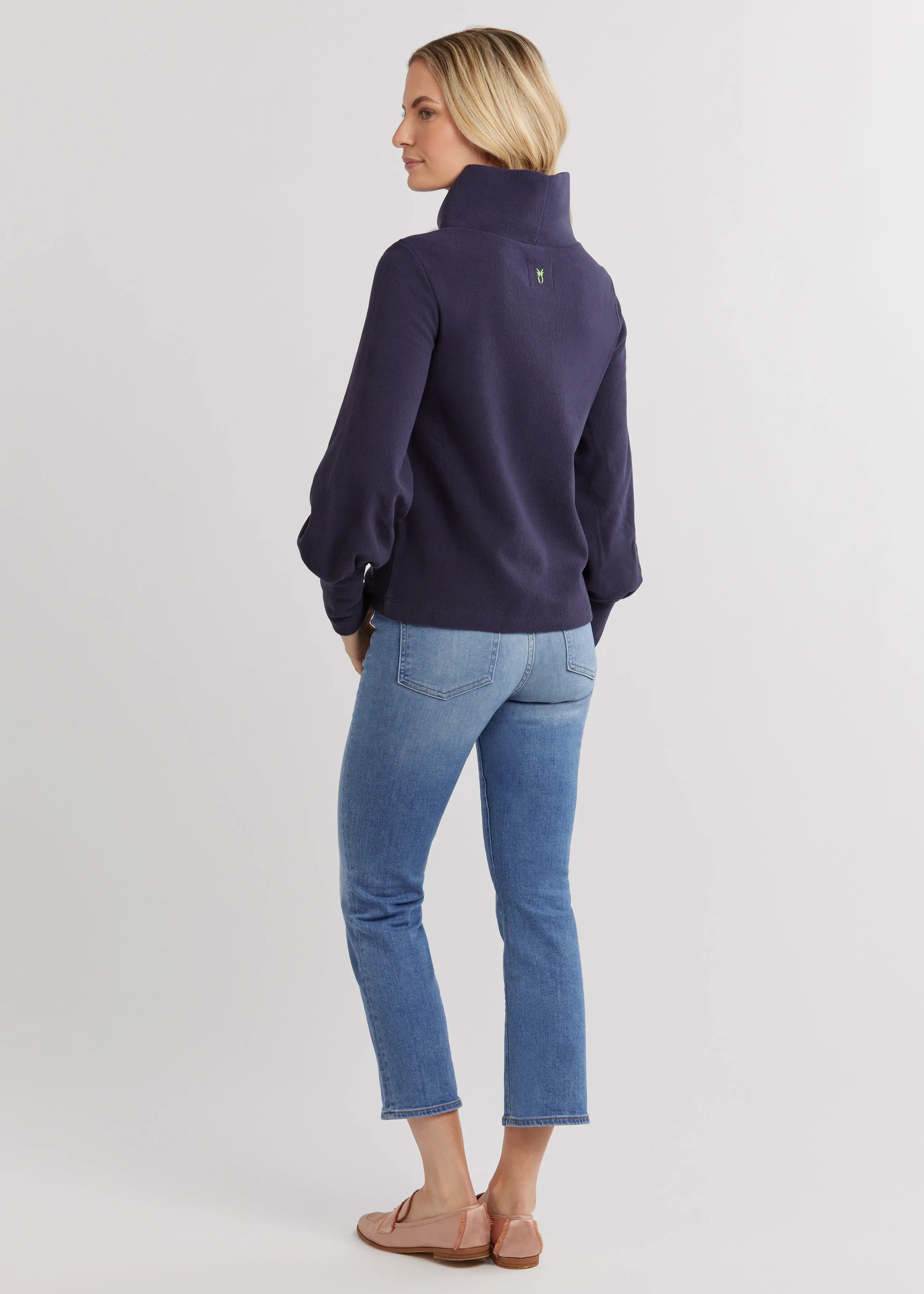 Bellport Puff Sleeve Turtleneck in Terry Fleece (Navy) sold by Dudley Stephens product image thumbnail 3