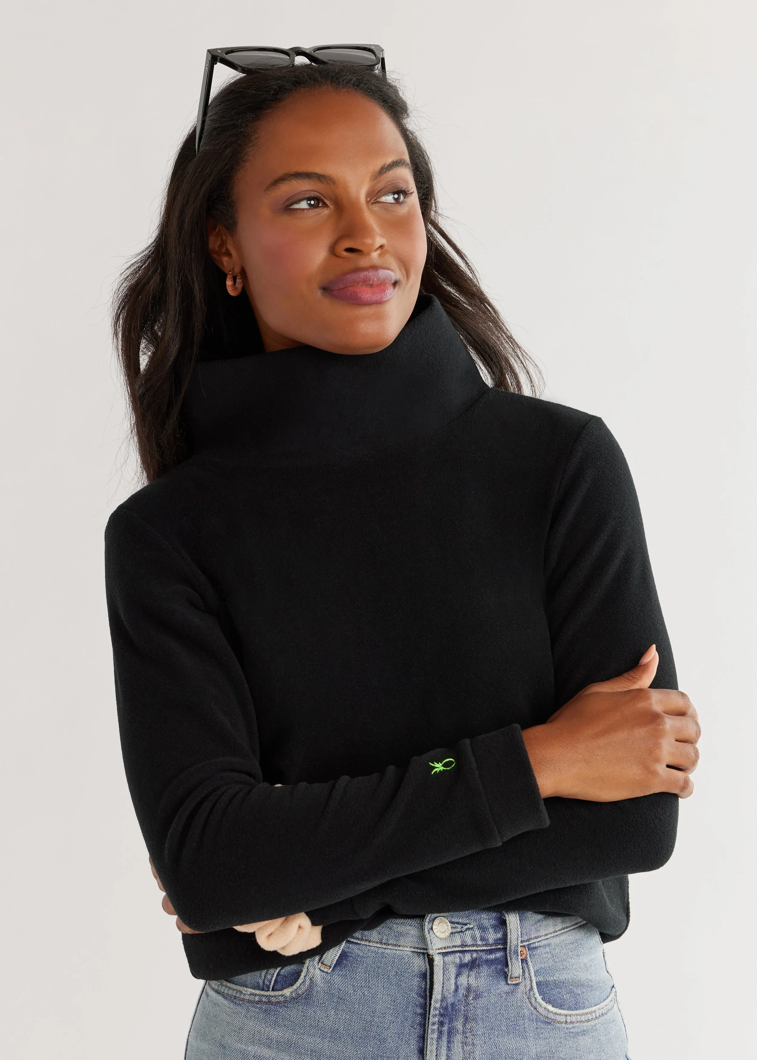 Park Slope Turtleneck in Vello Fleece (Black) sold by Dudley Stephens