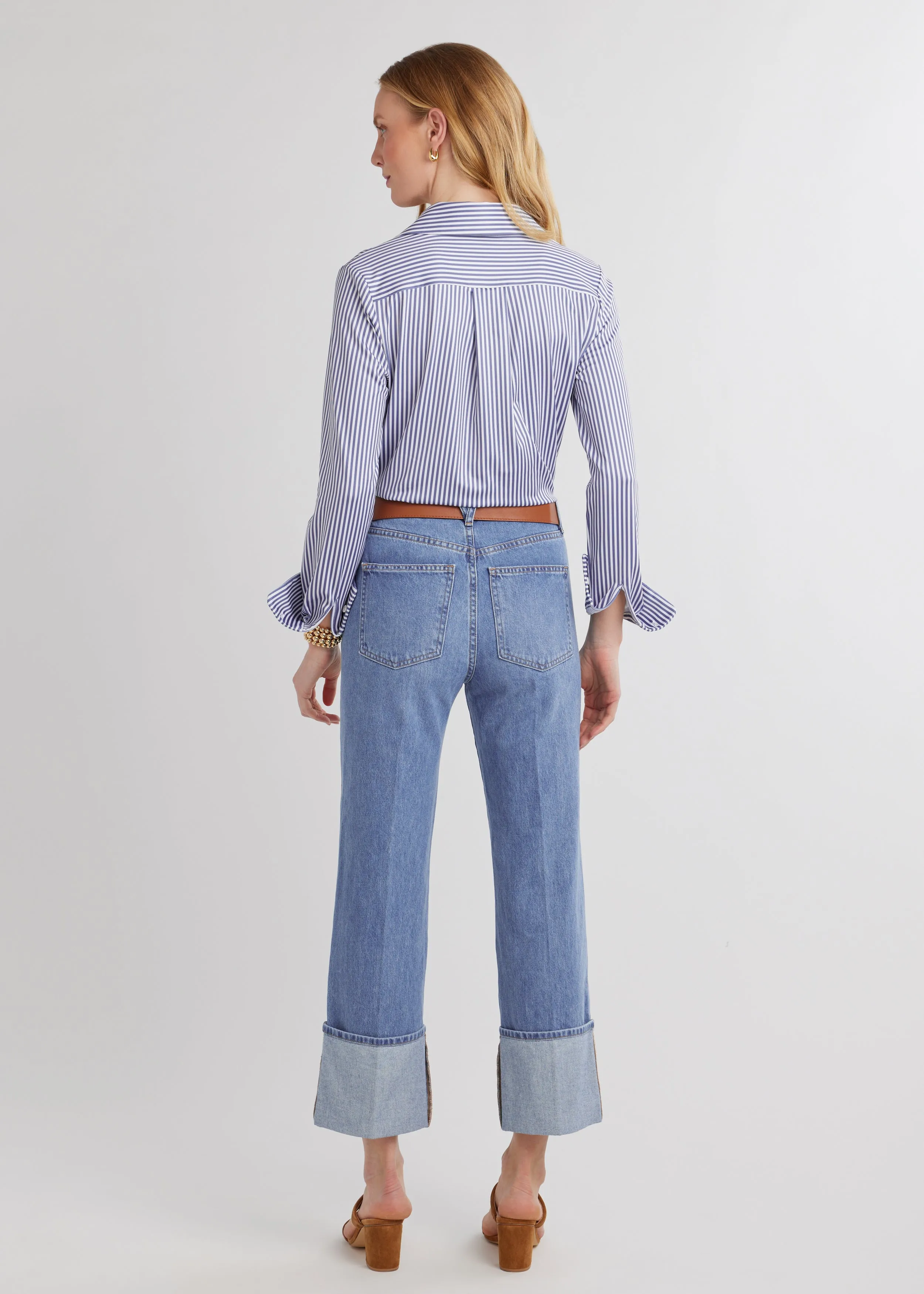 Beaufort Button Down in Luxe Stretch (Blue Pinstripe) sold by Dudley Stephens product image thumbnail 4