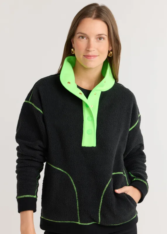 Palomino Pullover in Sherpa Fleece (Black/Dudley Green) sold by Dudley Stephens