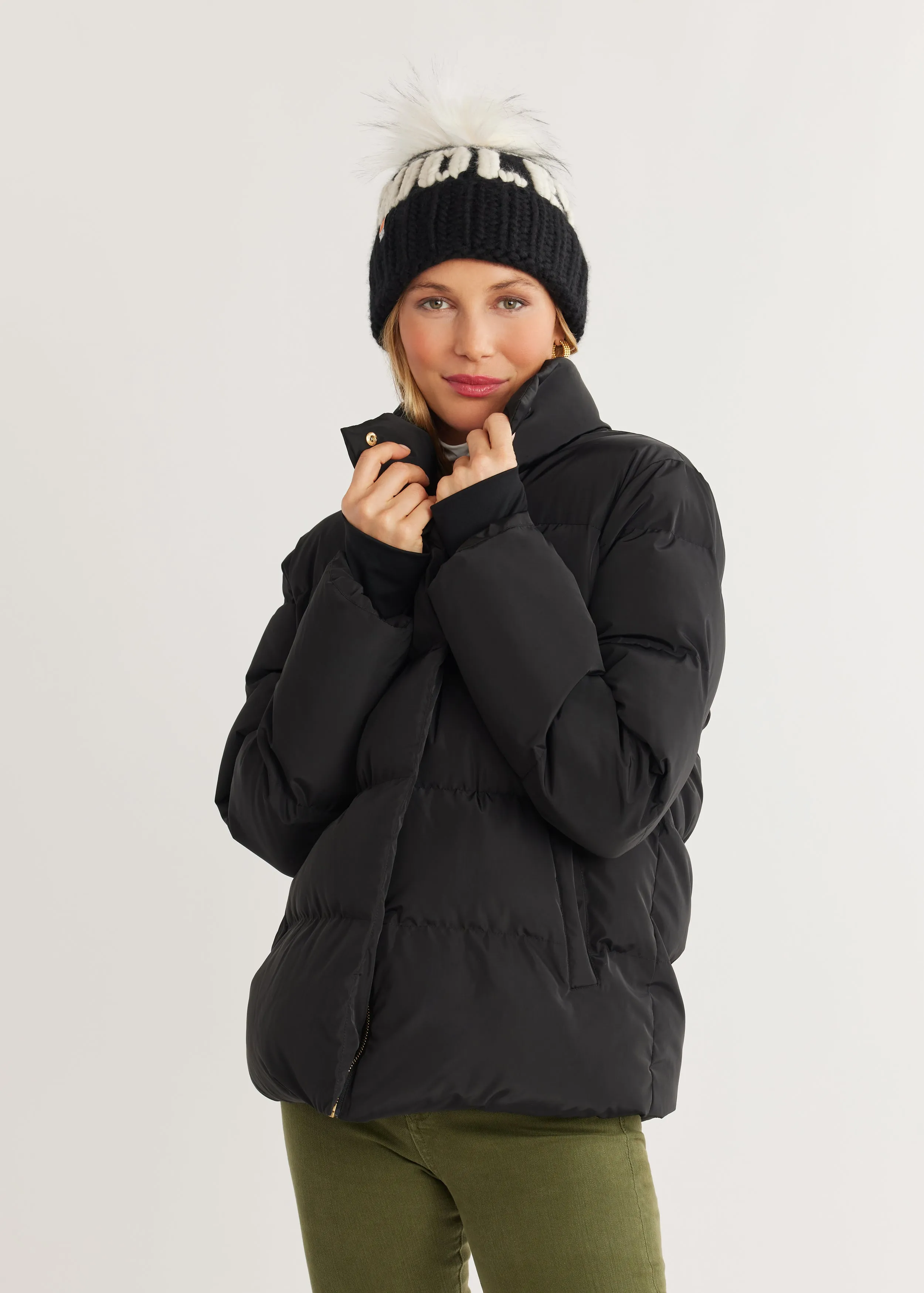 Astrid Puffer in Lustre Puff (Black) sold by Dudley Stephens