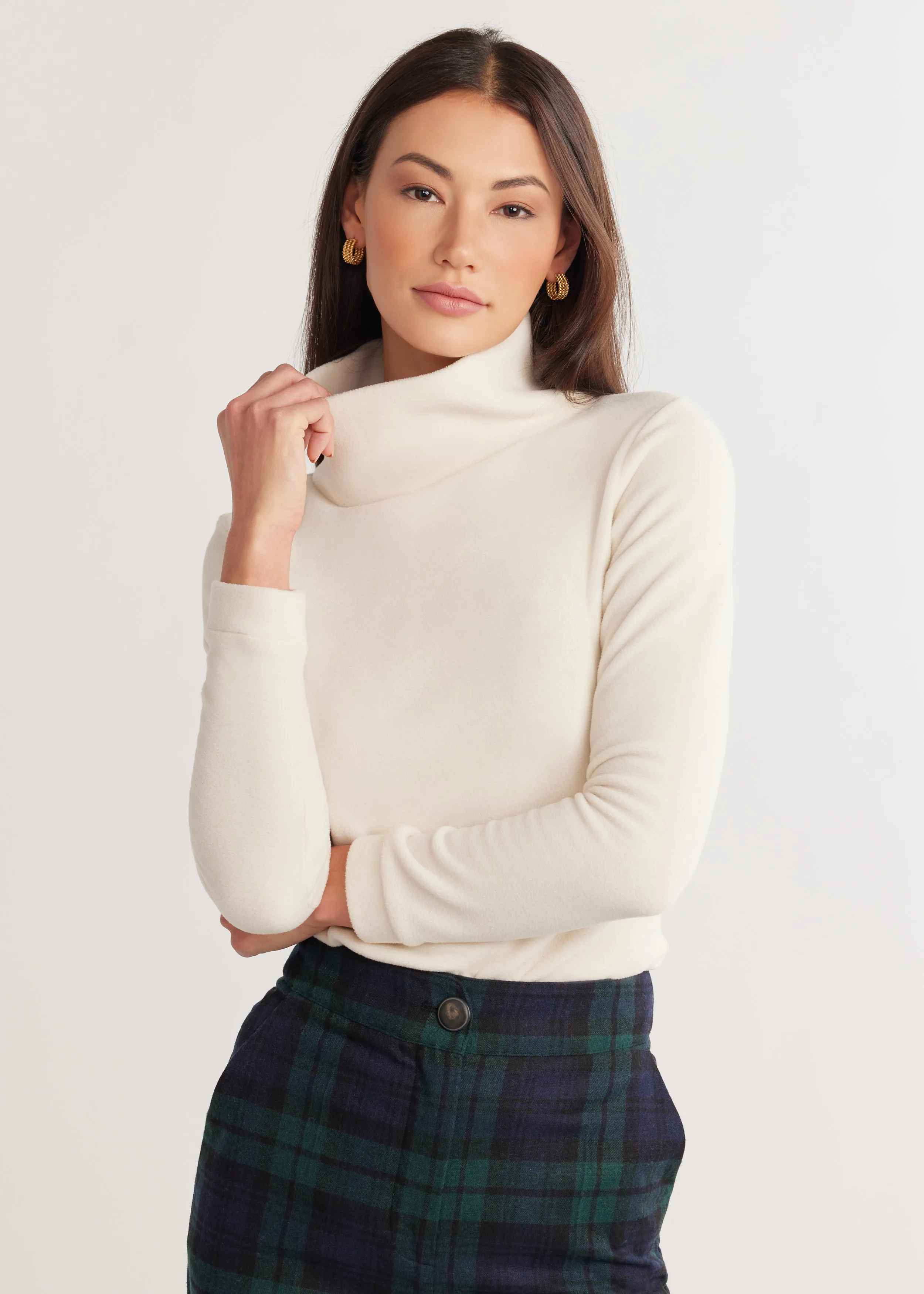 Park Slope Turtleneck in Vello Fleece (Cream) sold by Dudley Stephens