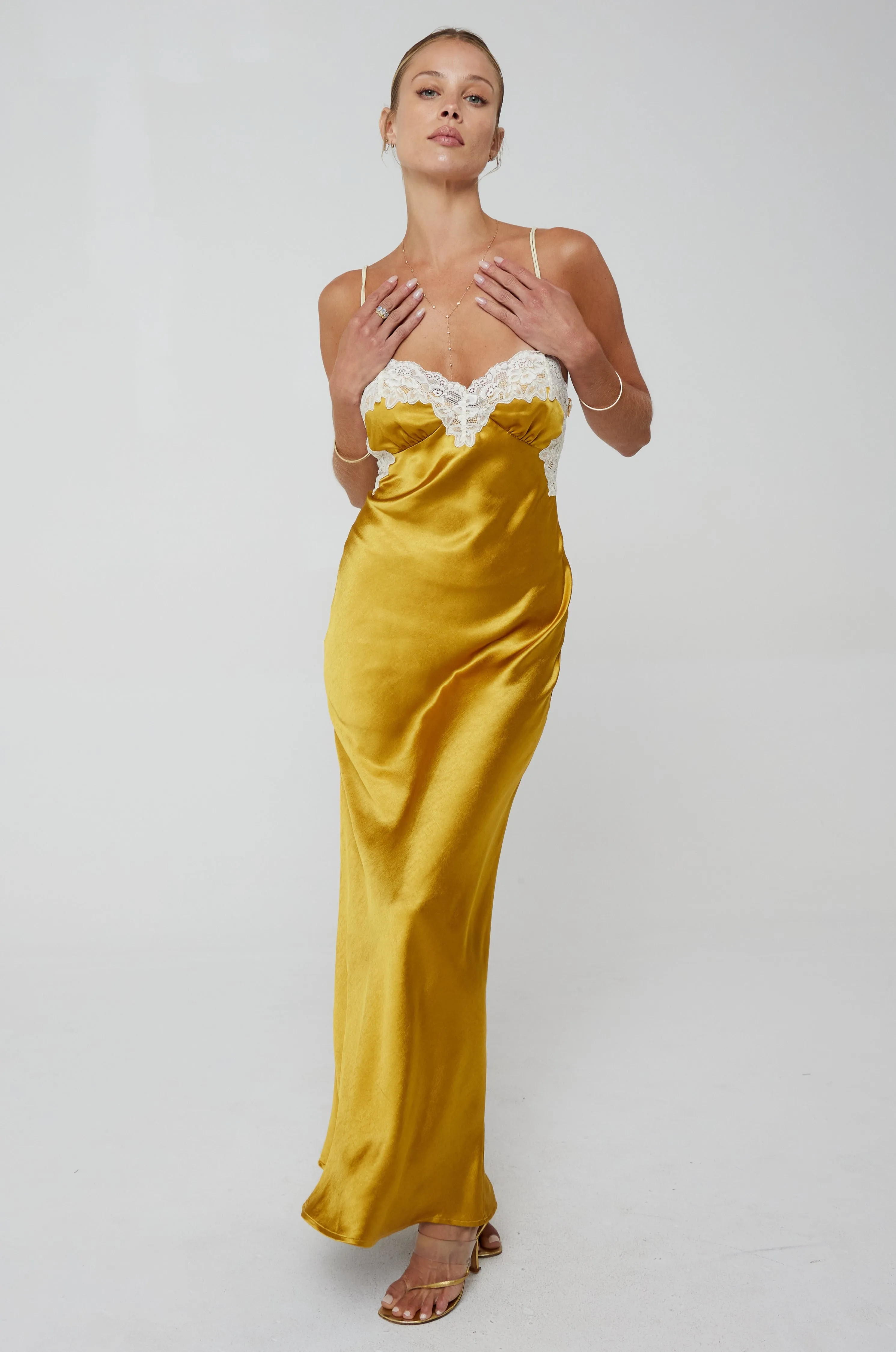 Celine Dress in Gold sold by RESA