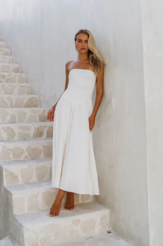 Mackenzie Dress in White Linen sold by RESA