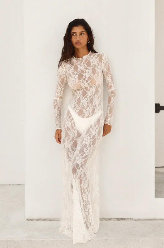 Lyon Lace Dress in White Lace sold by RESA