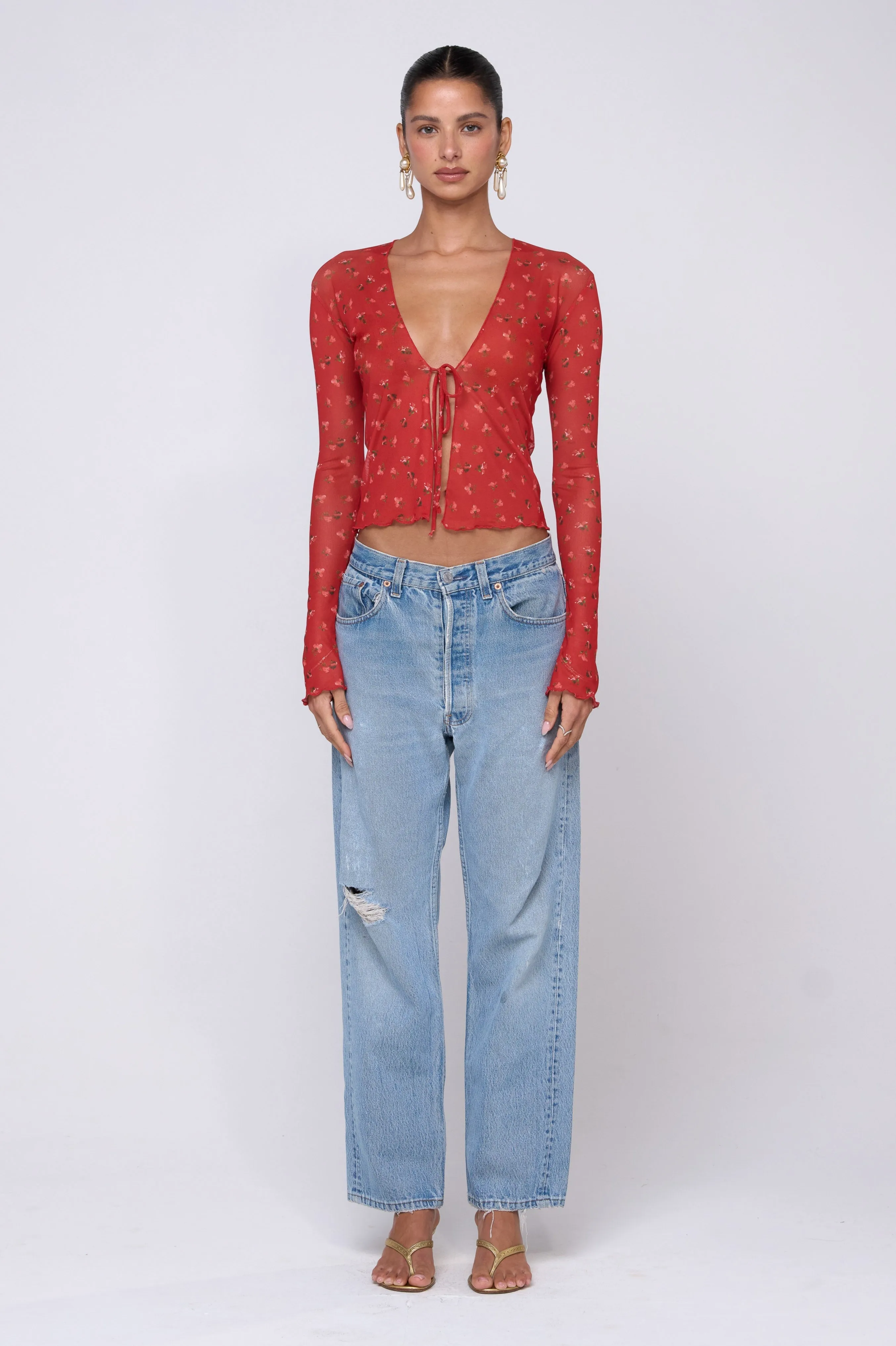 Aliyah Mesh Top in Cayenne sold by RESA