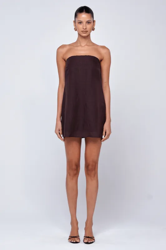 Olive Mini Dress in Brown Linen sold by RESA