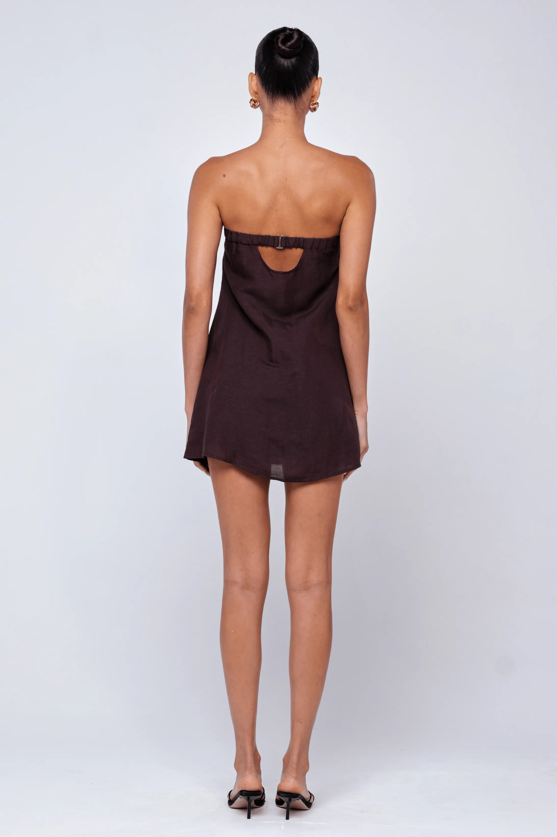 Olive Mini Dress in Brown Linen sold by RESA product image thumbnail 5