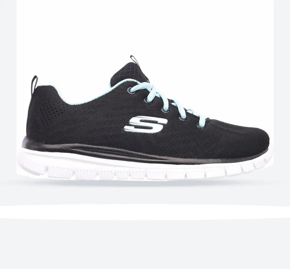 Women's Wide Fit Skechers 12615 Graceful Get Connected Sports Trainers - Black/Turquoise sold by Wide Fit Shoes