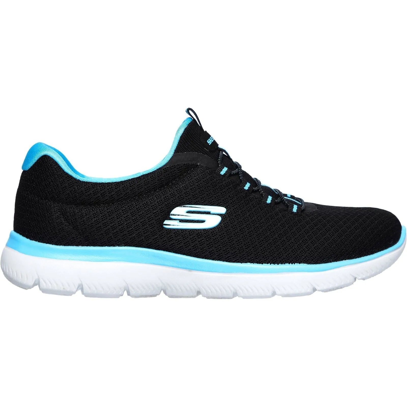Women's Wide Fit Skechers 12980 Summits Slip On Sports Trainers - Black/Turquoise sold by Wide Fit Shoes product image thumbnail 2