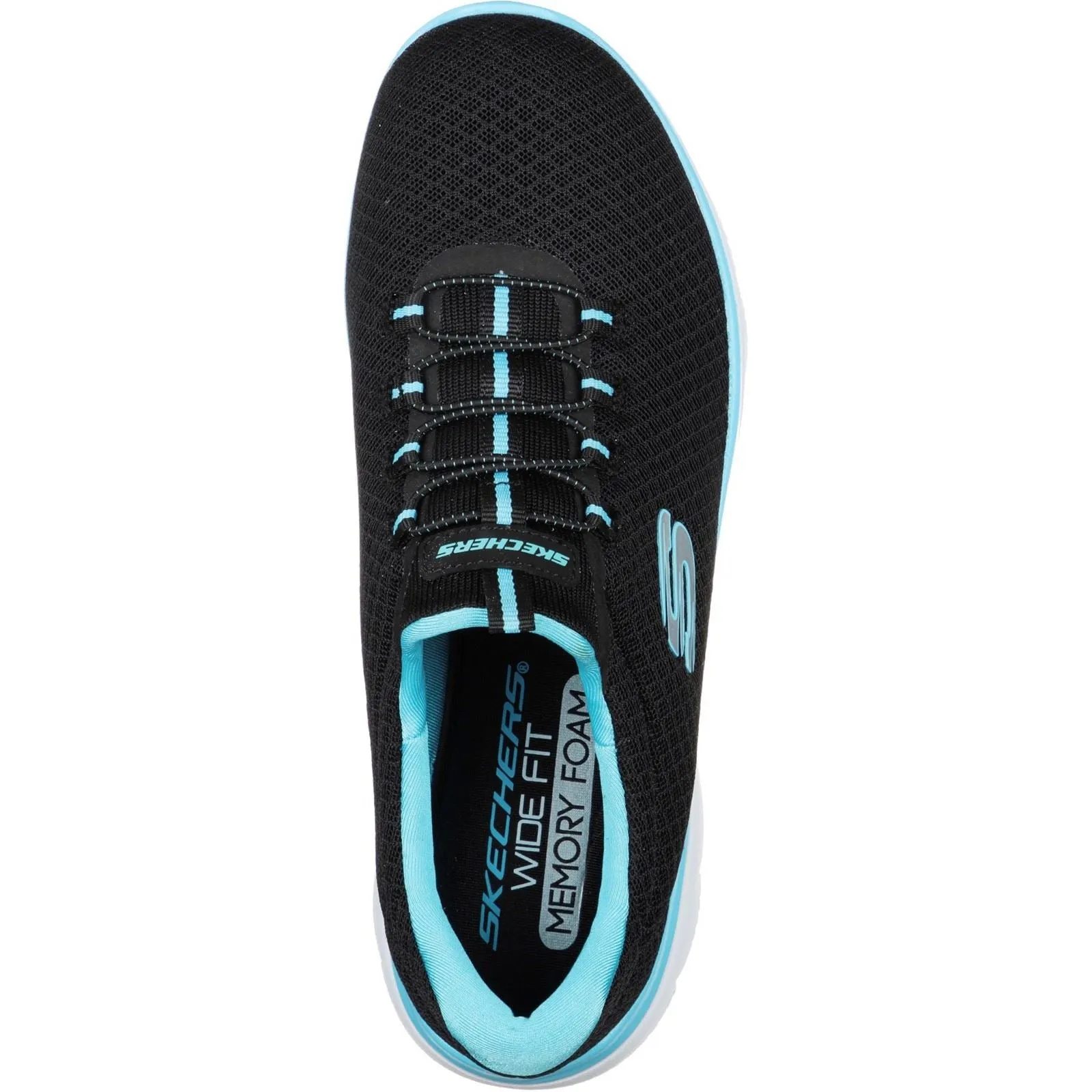 Women's Wide Fit Skechers 12980 Summits Slip On Sports Trainers - Black/Turquoise sold by Wide Fit Shoes product image thumbnail 3